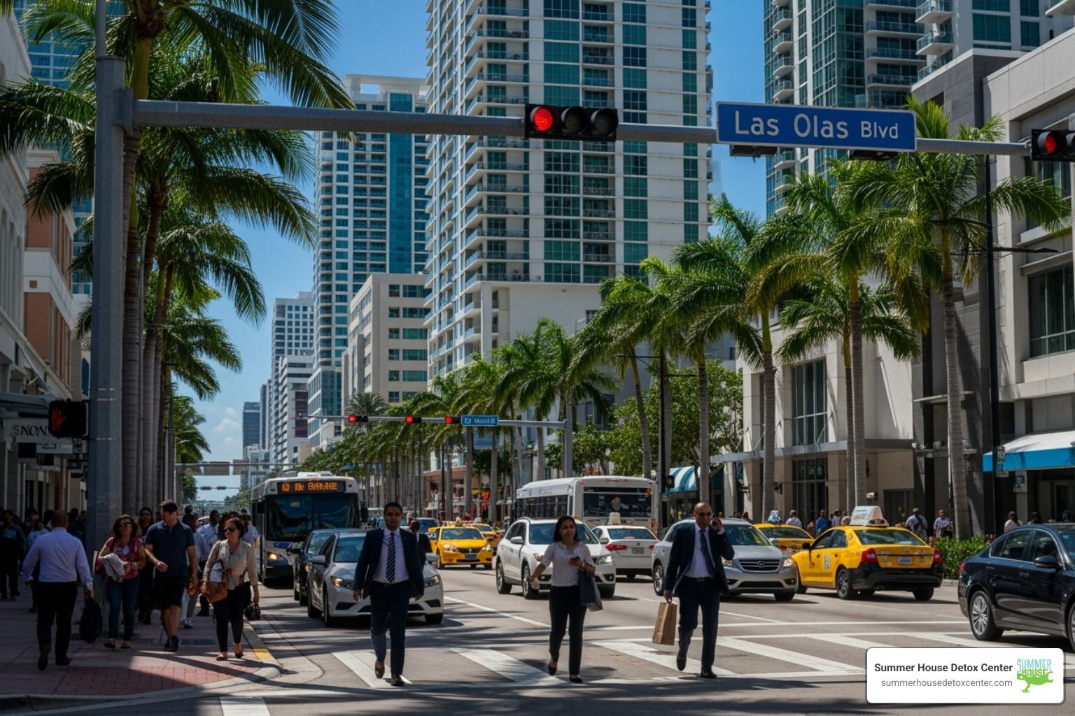 A busy street scene in Fort Lauderdale, contrasting with the hidden struggles of addiction - drug rehab fort lauderdale A busy street scene in Fort Lauderdale, contrasting with the hidden struggles of addiction - drug rehab fort lauderdale