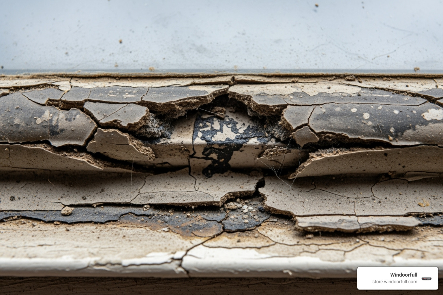Close-up of a cracked and deteriorating window seal - draft proof windows Close-up of a cracked and deteriorating window seal - draft proof windows