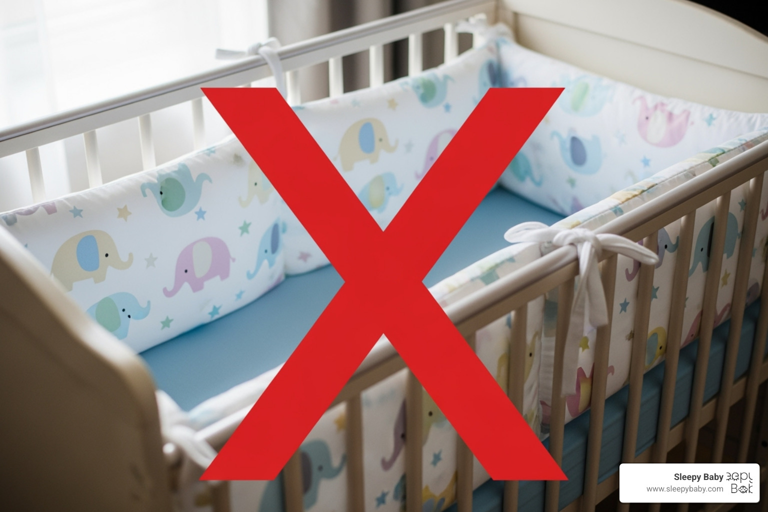 A red "X" over a picture of crib bumpers - registry must have baby A red "X" over a picture of crib bumpers - registry must have baby