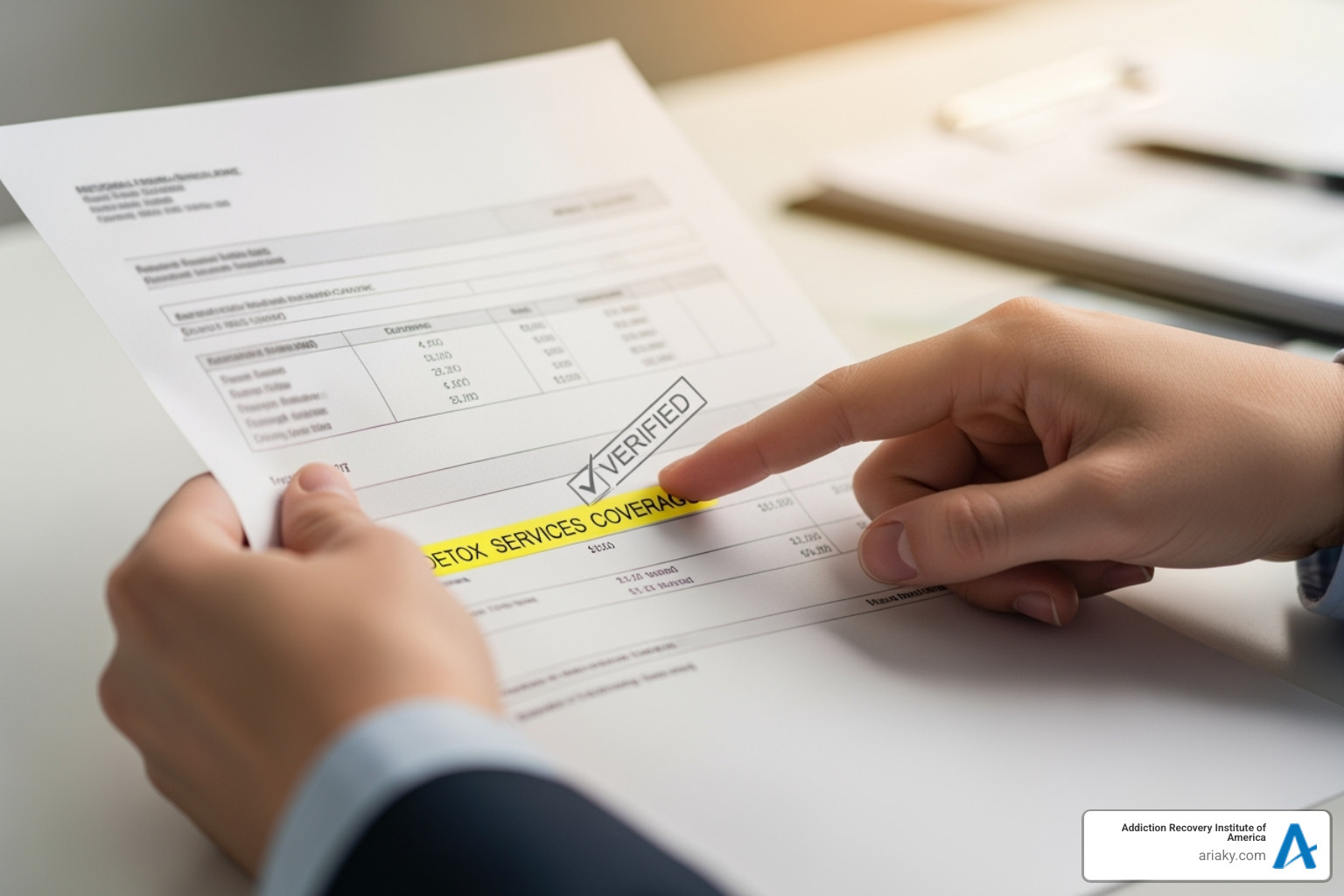 A person reviewing an insurance document, symbolizing the process of verifying coverage for detox services. - alcohol detox Lexington KY A person reviewing an insurance document, symbolizing the process of verifying coverage for detox services. - alcohol detox Lexington KY