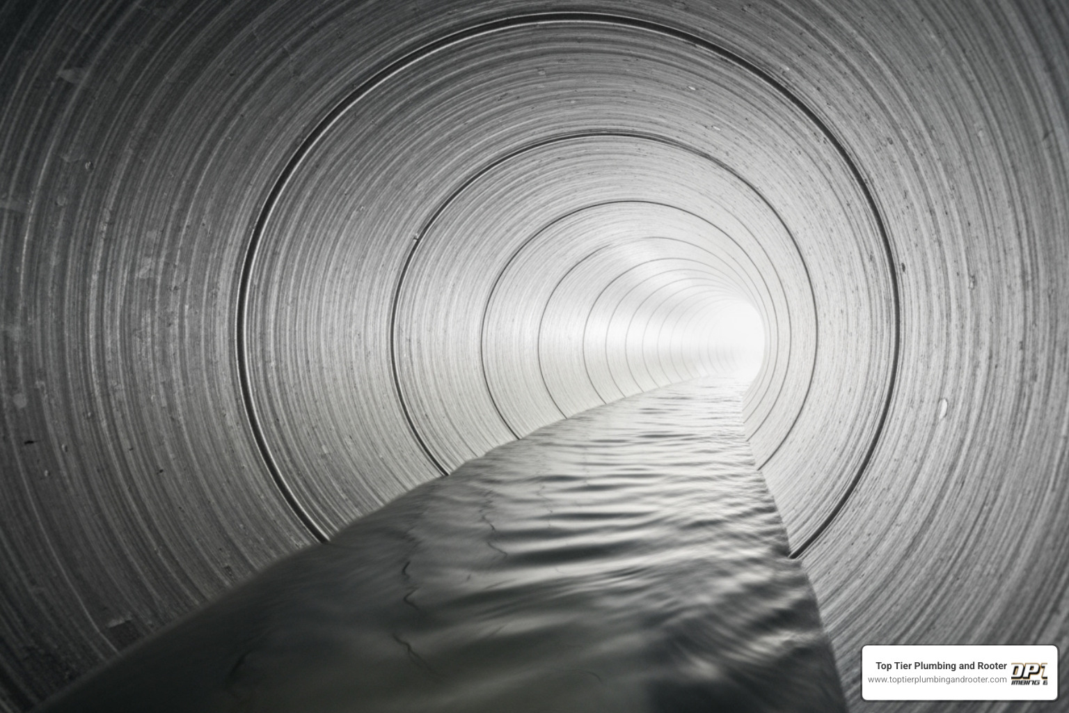 A perfectly clean pipe interior after hydro jetting, showcasing the thorough cleaning results, with water flowing smoothly - hydrojetting Upland CA