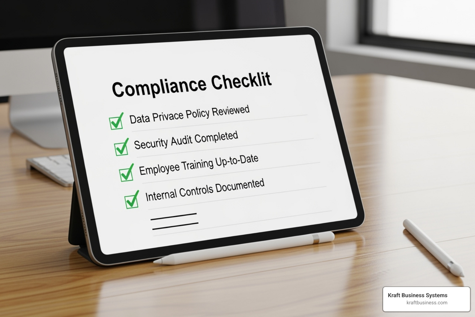 A digital tablet displaying a comprehensive IT compliance checklist with several items checked off and others pending, symbolizing progress in achieving compliance - it compliance best practices