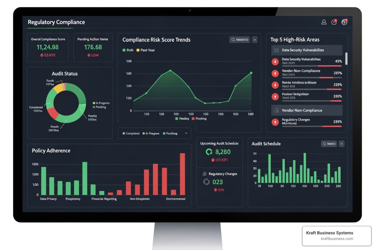 dashboard showing compliance metrics - managed compliance services
