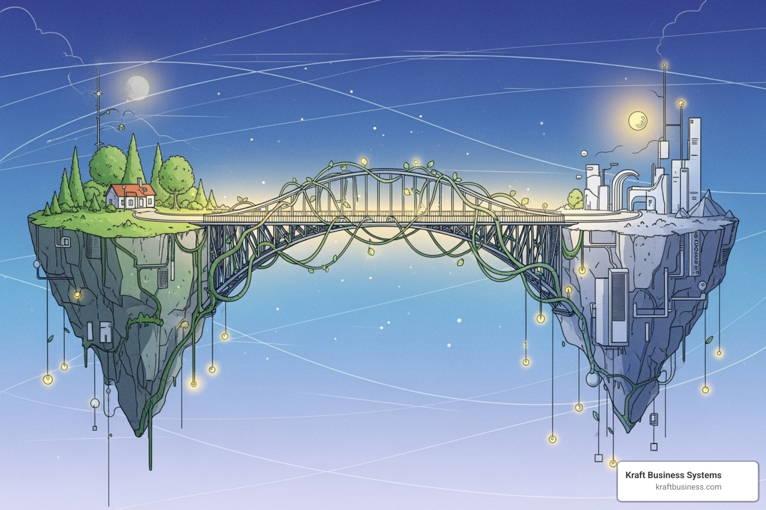 A stylized image of a bridge connecting a "current state" side to a "desired state" side, symbolizing the gap analysis process - it compliance assessment