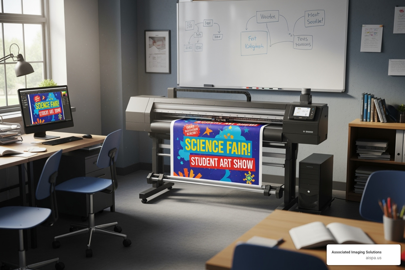 large-format printer creating banner - printer leasing for schools