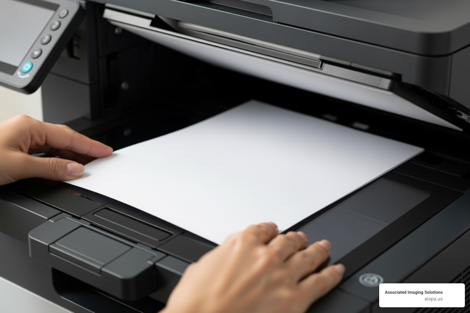 A user placing a document on a printer's flatbed scanner - how to scan a paper