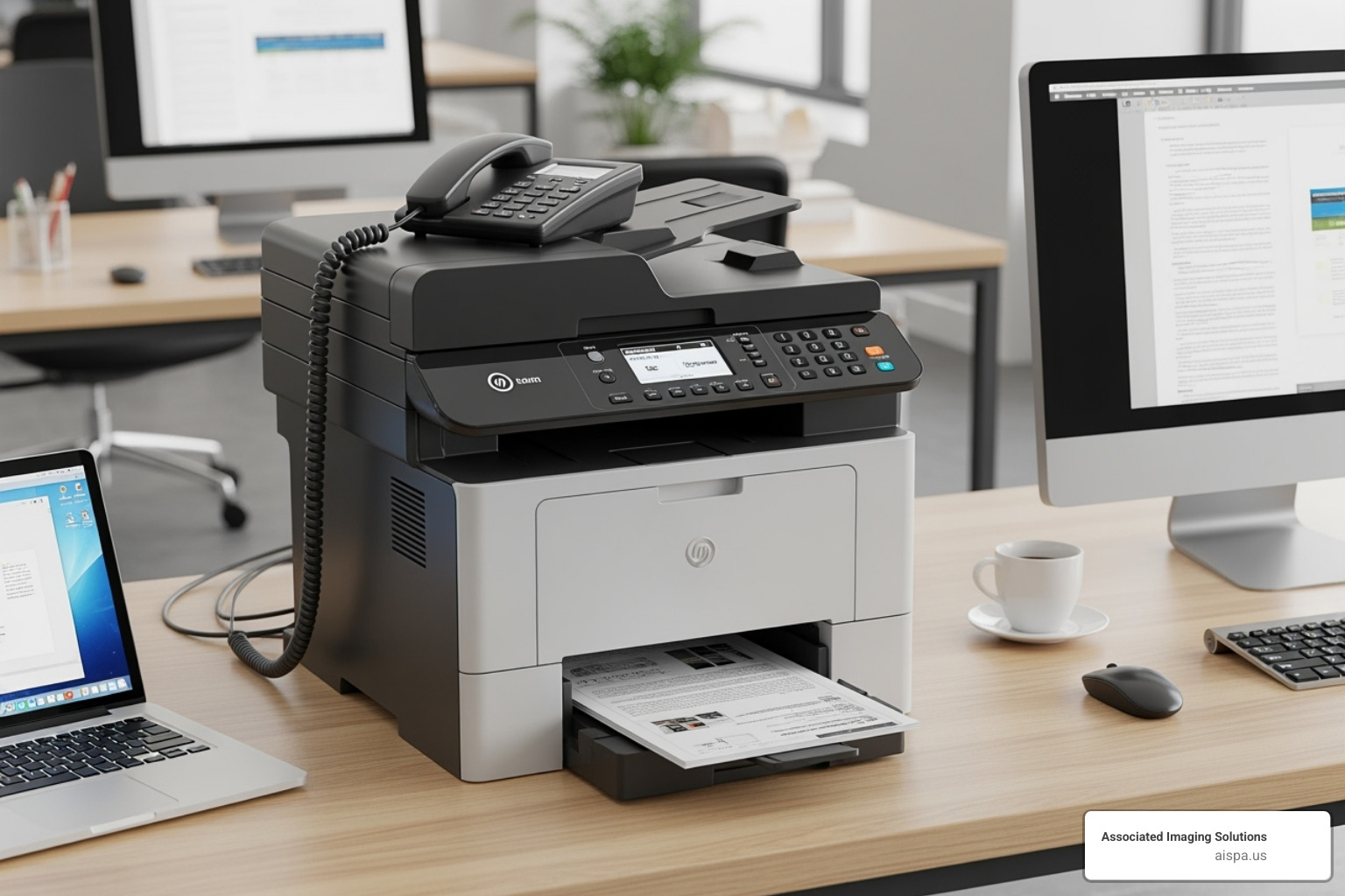 side-by-side comparison showing a crisp, sharp document printed by a laser printer next to a slightly less sharp inkjet print - multifunction laser printer with fax