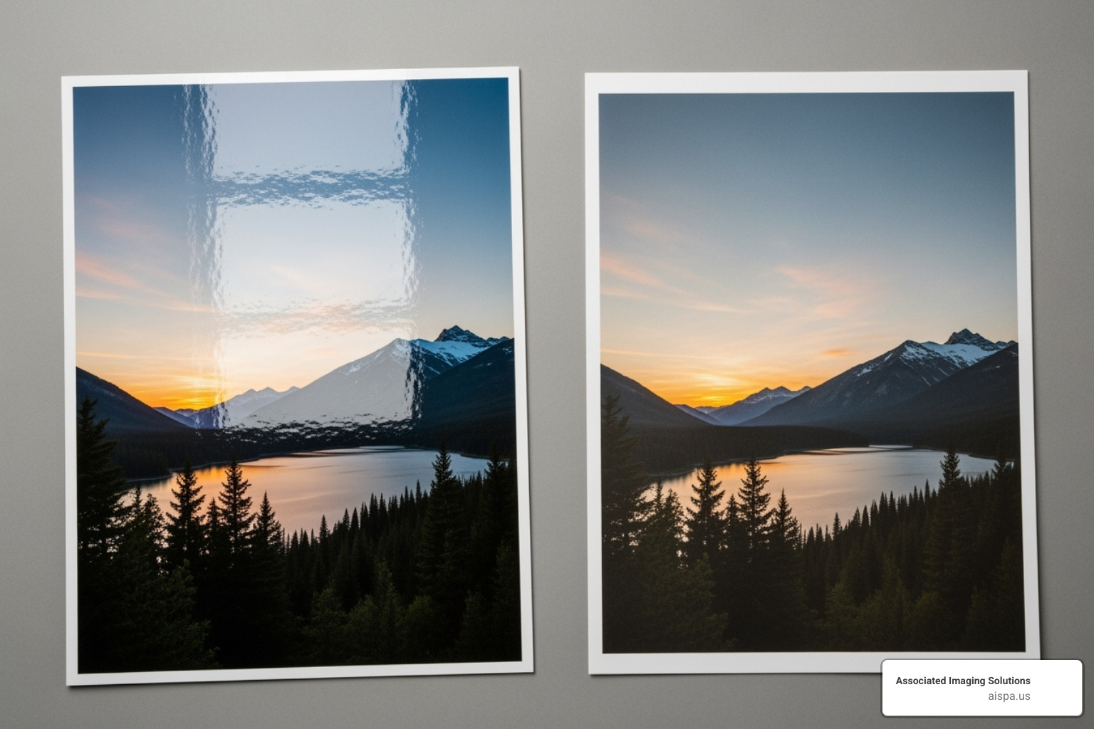 side-by-side comparison of a photo printed on glossy vs. matte paper - types of paper for printing