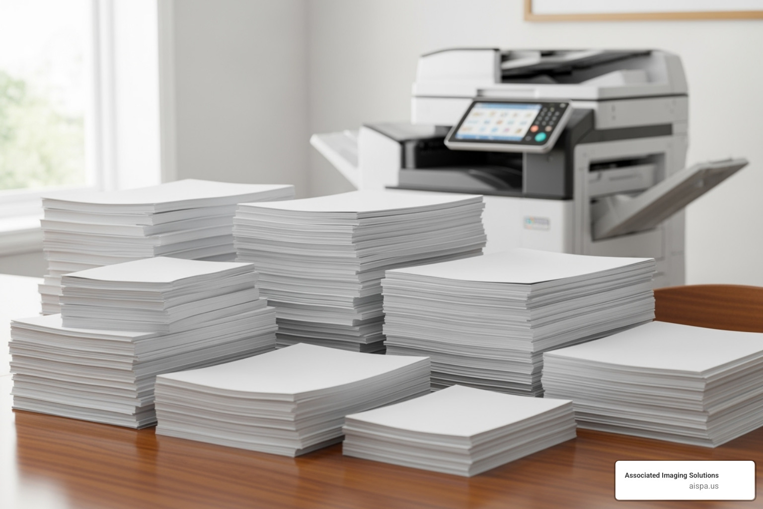 various paper sizes stacked with a color copier in the background - color copier rental