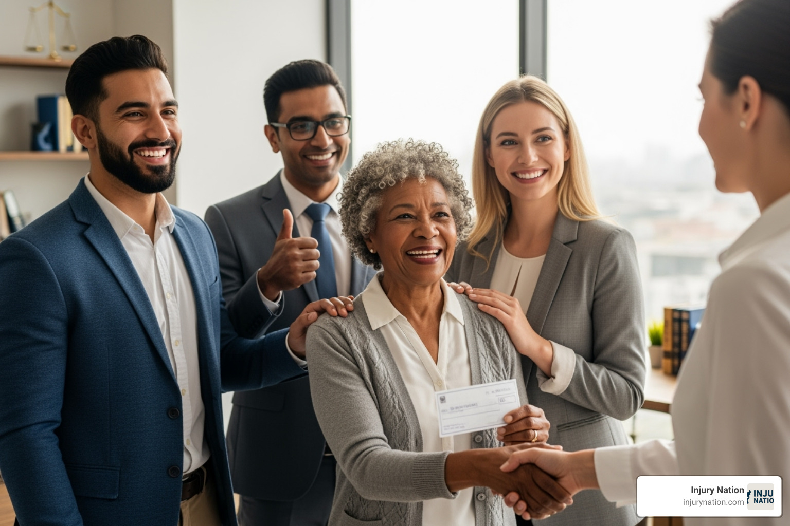 Diverse group of smiling people, representing successful clients - personal injury attorney