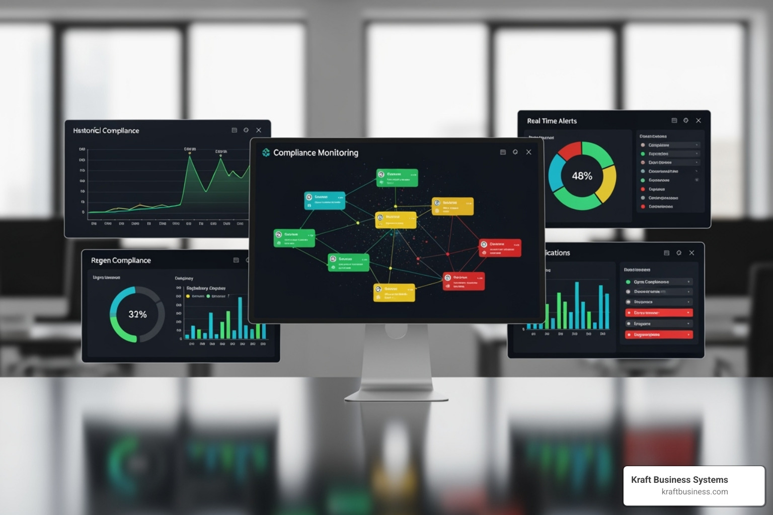 dashboard showing real-time compliance monitoring across multiple systems - comprehensive it compliance services
