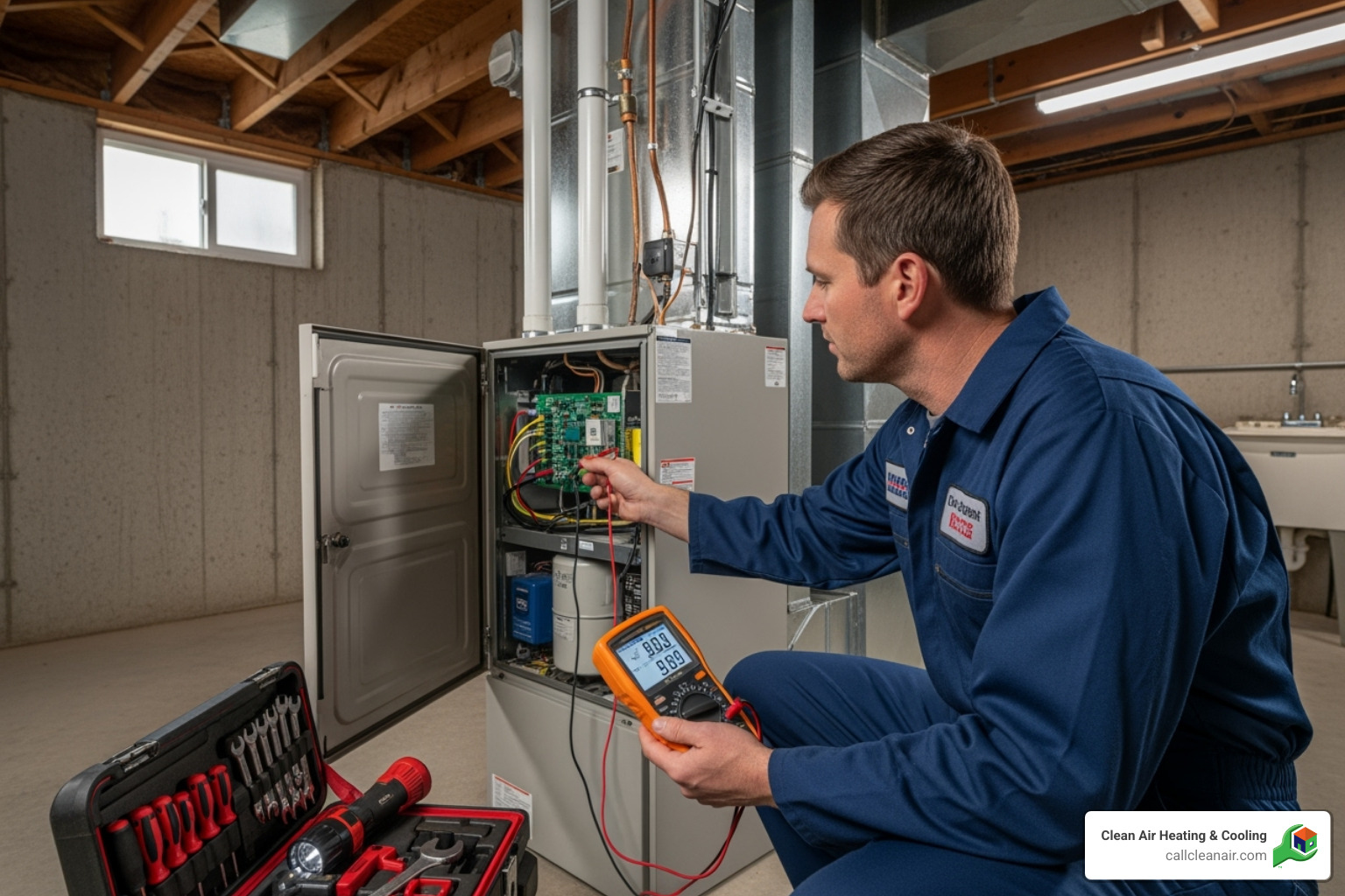 A technician diagnosing a furnace - hvac services snohomish