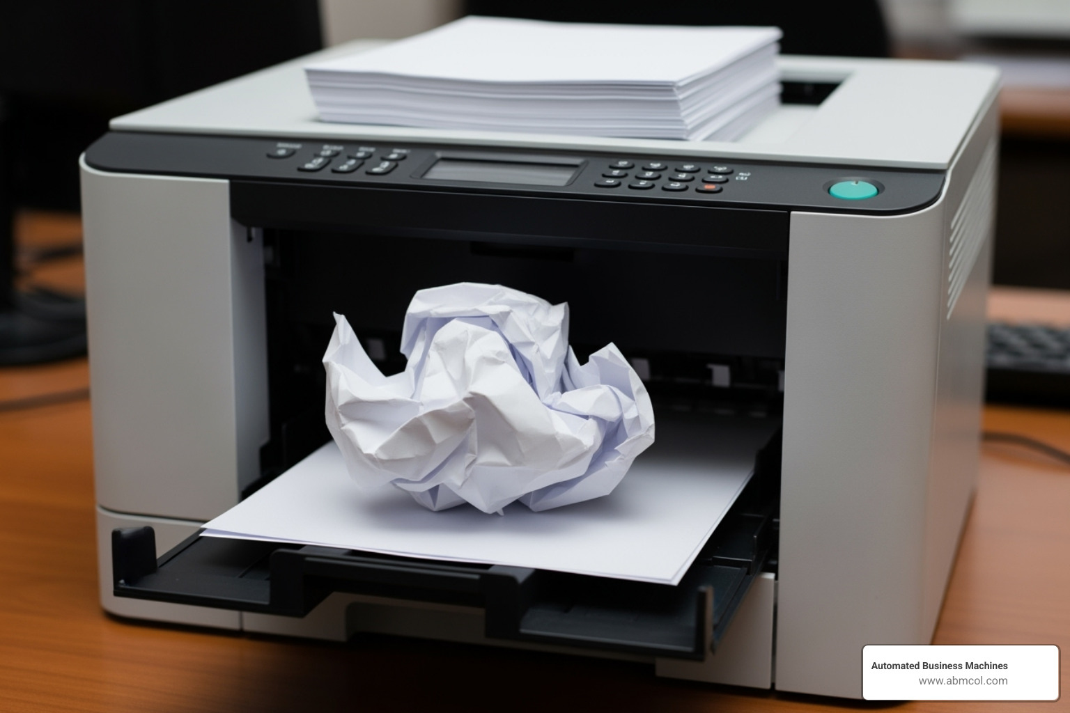 Illustration of printer paper jam - A4 paper size