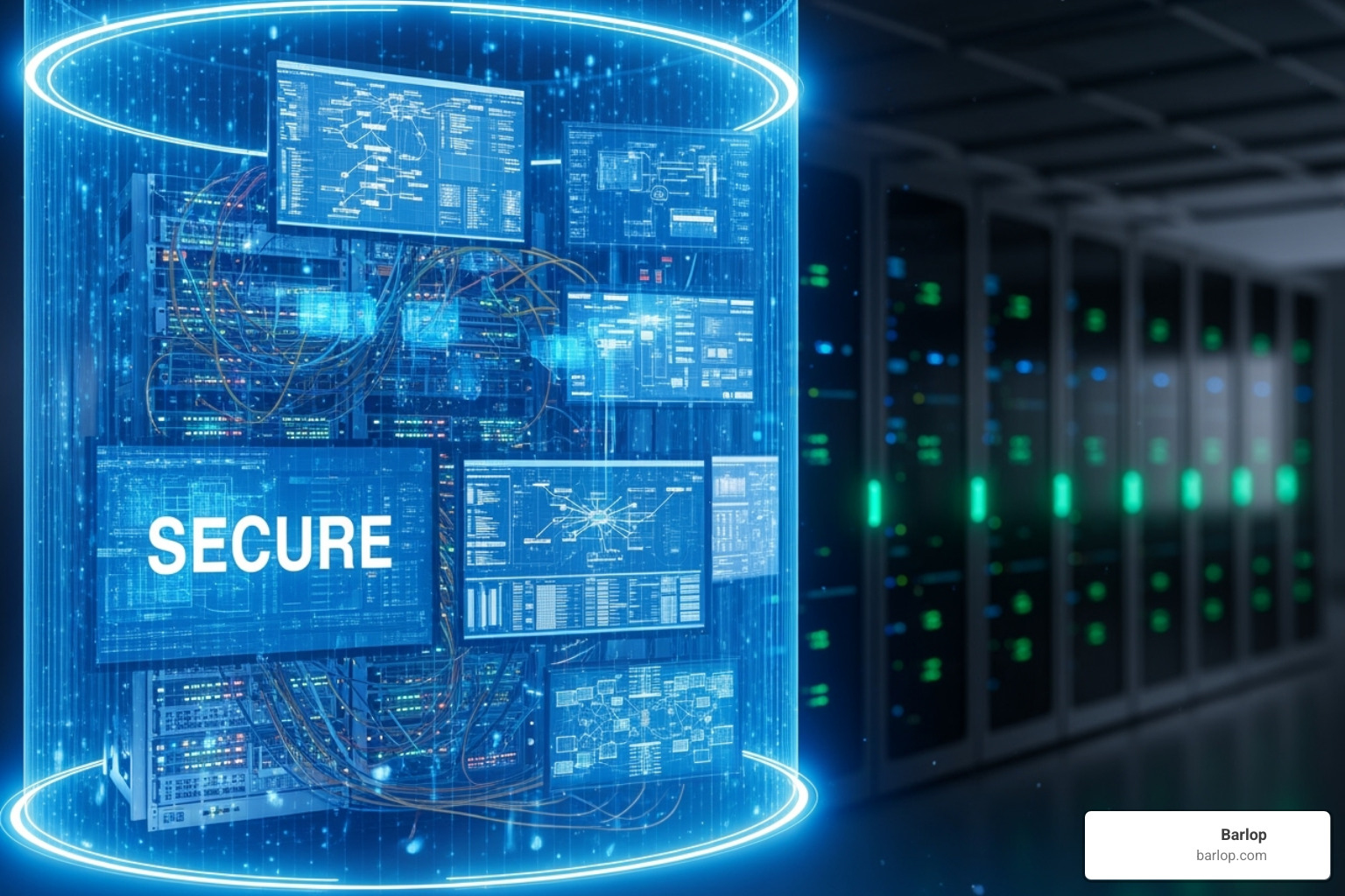 a shield protecting a network of computers, representing cybersecurity - managed IT services Kendall