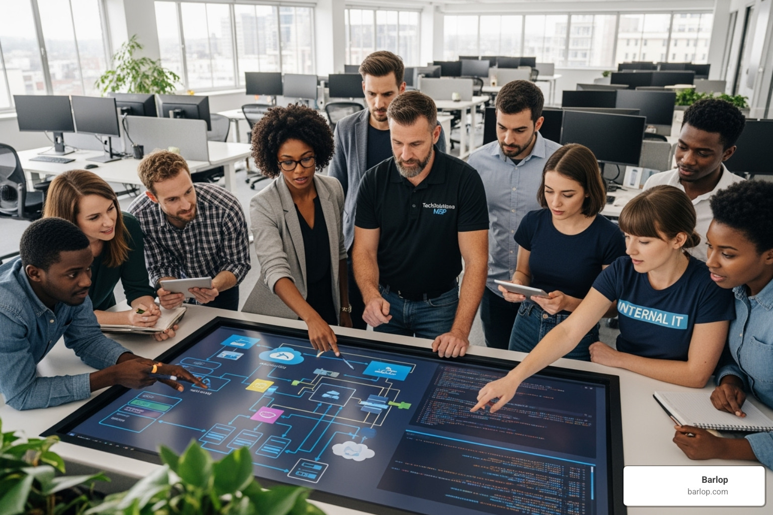 in-house IT team collaborating with an external MSP team - managed IT services Fort Lauderdale