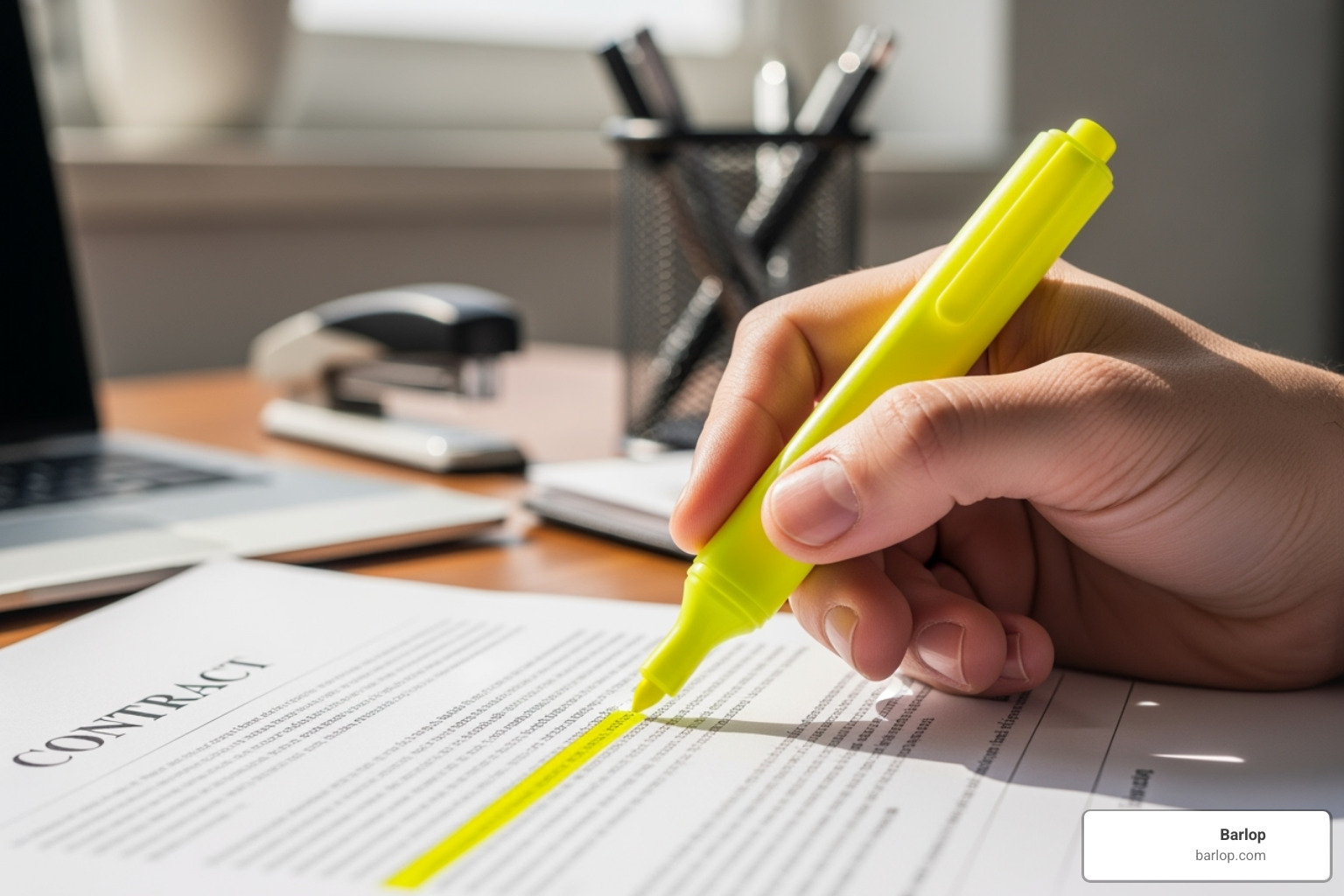 of a person highlighting a section of a contract document - color copier lease