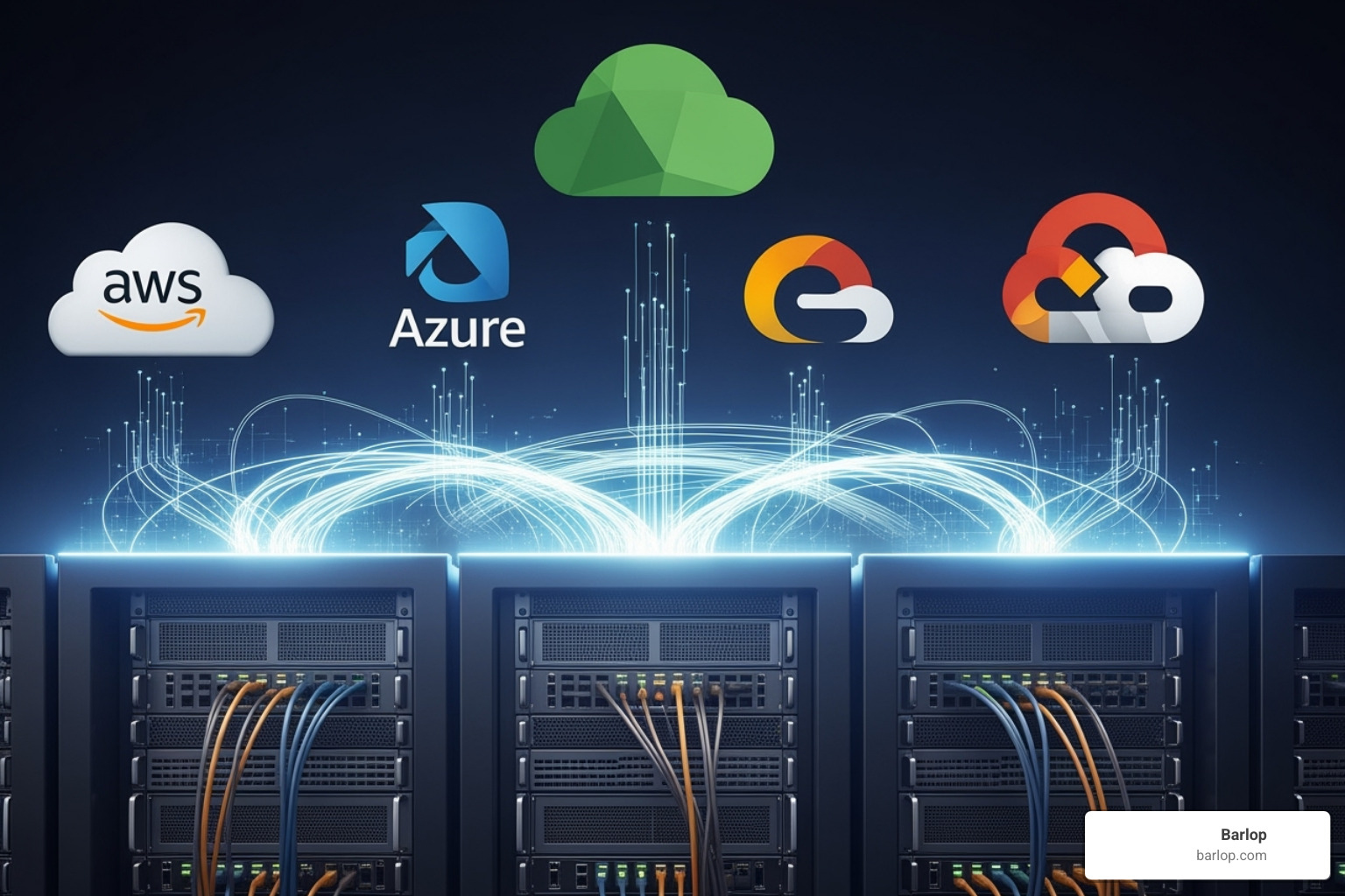 hybrid network showing on-premise servers connected to multiple cloud services - network configuration management
