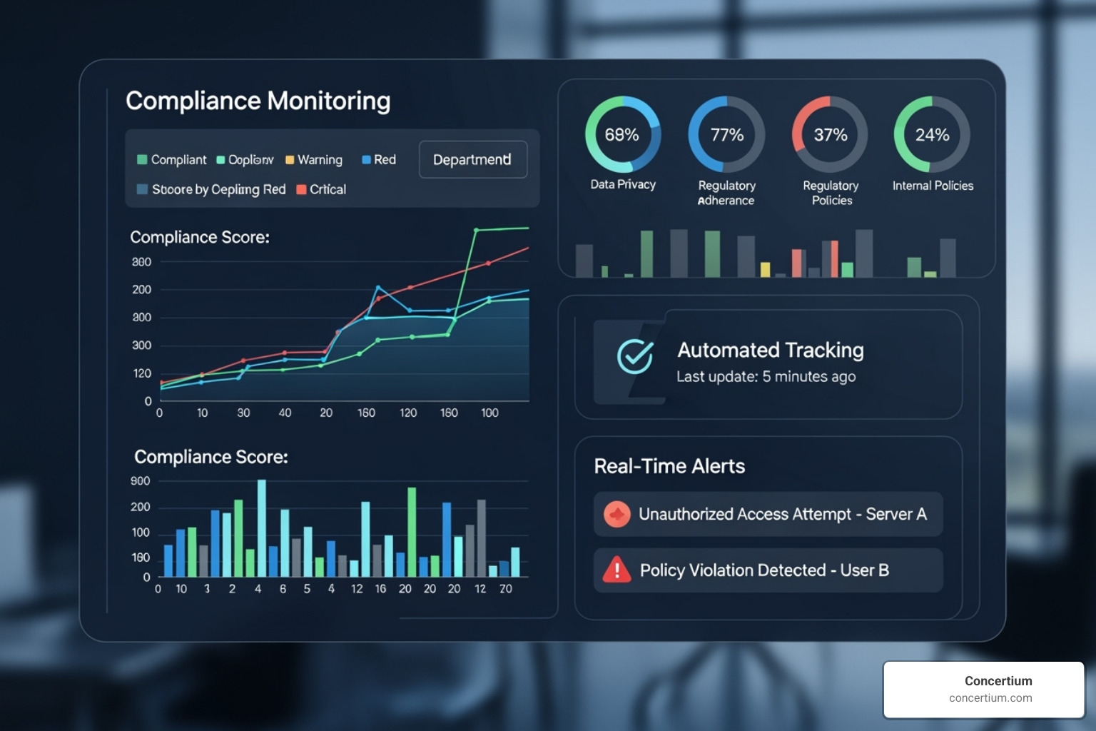 Dashboard showing automated compliance monitoring - compliance governance