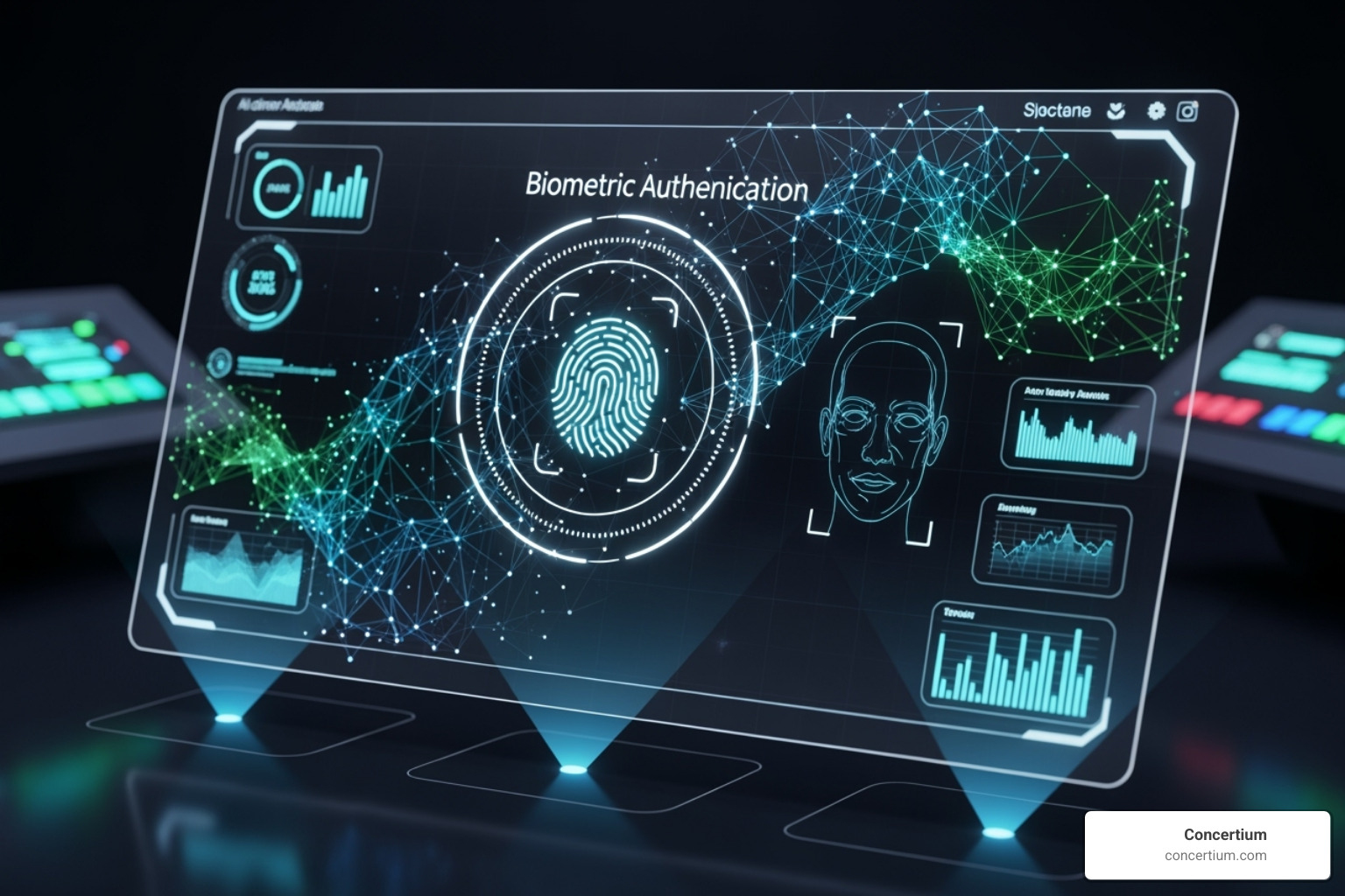 a futuristic interface showing passwordless and AI-driven authentication - multi-factor authentication solutions a futuristic interface showing passwordless and AI-driven authentication - multi-factor authentication solutions