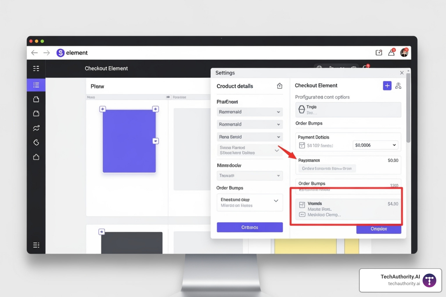 ClickFunnels page editor showing the Checkout Element settings - one click upsell clickfunnels ClickFunnels page editor showing the Checkout Element settings - one click upsell clickfunnels
