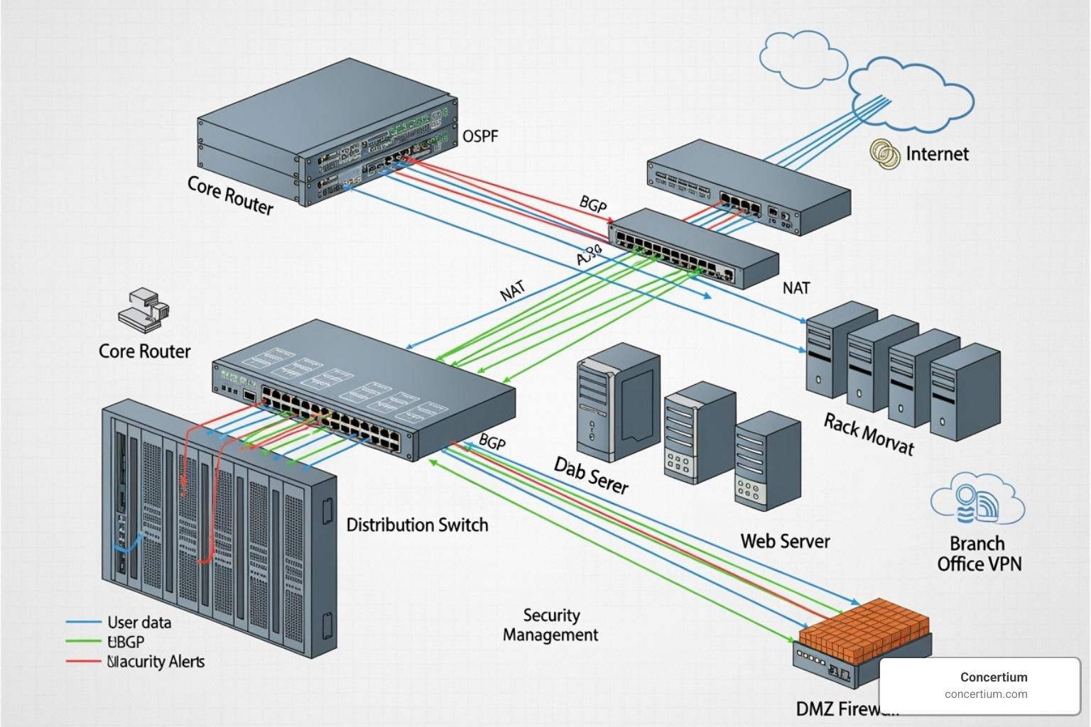 diagram showing various network devices - how to monitor and manage network connections