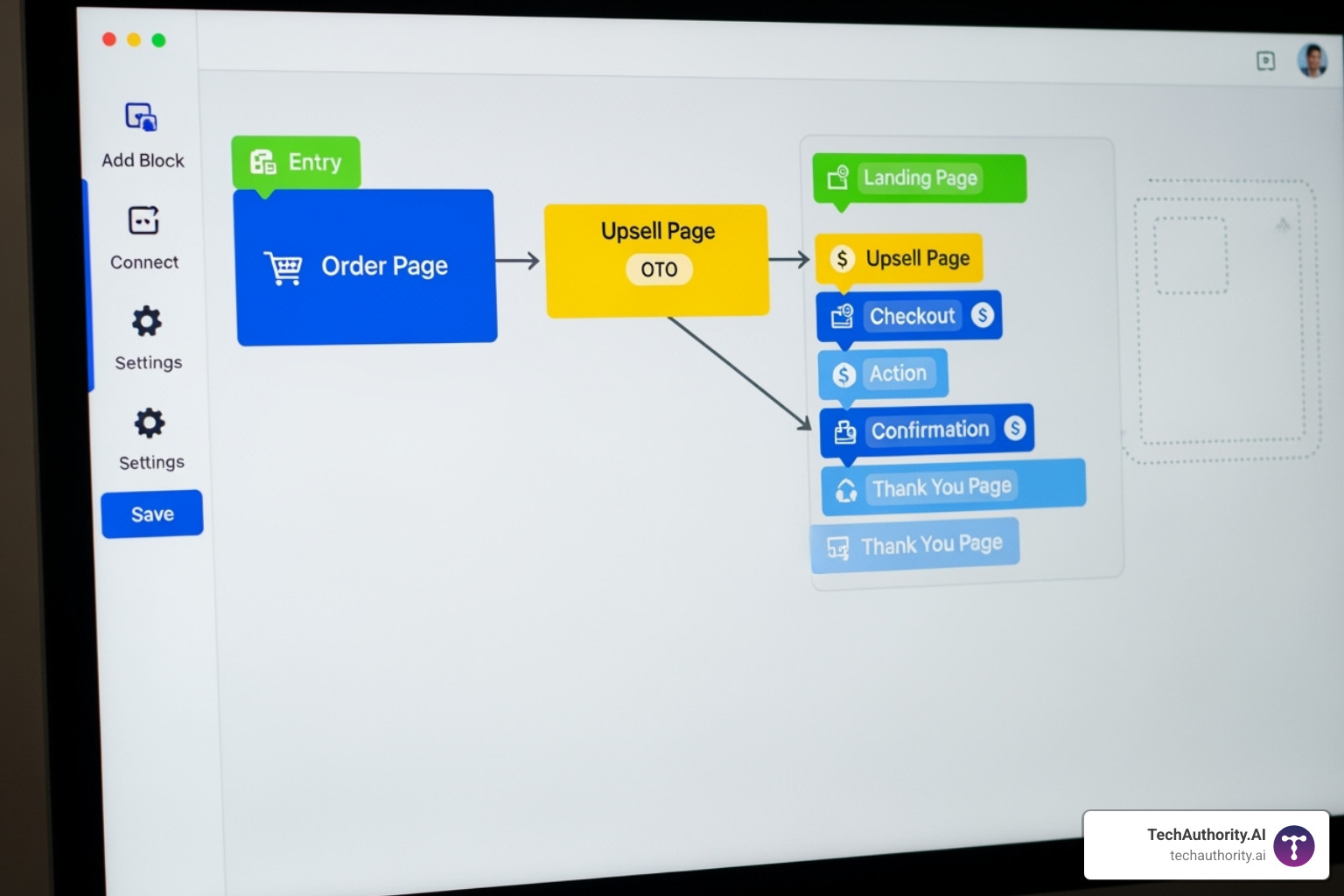 ClickFunnels funnel editor showing an OTO page added after an order page - one click upsell clickfunnels ClickFunnels funnel editor showing an OTO page added after an order page - one click upsell clickfunnels