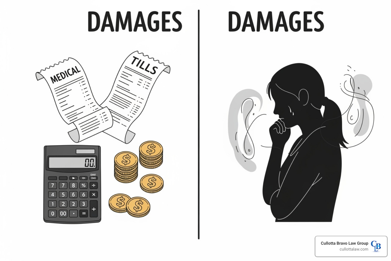 chart breaking down economic vs. non-economic damages - Personal injury settlement chart breaking down economic vs. non-economic damages - Personal injury settlement