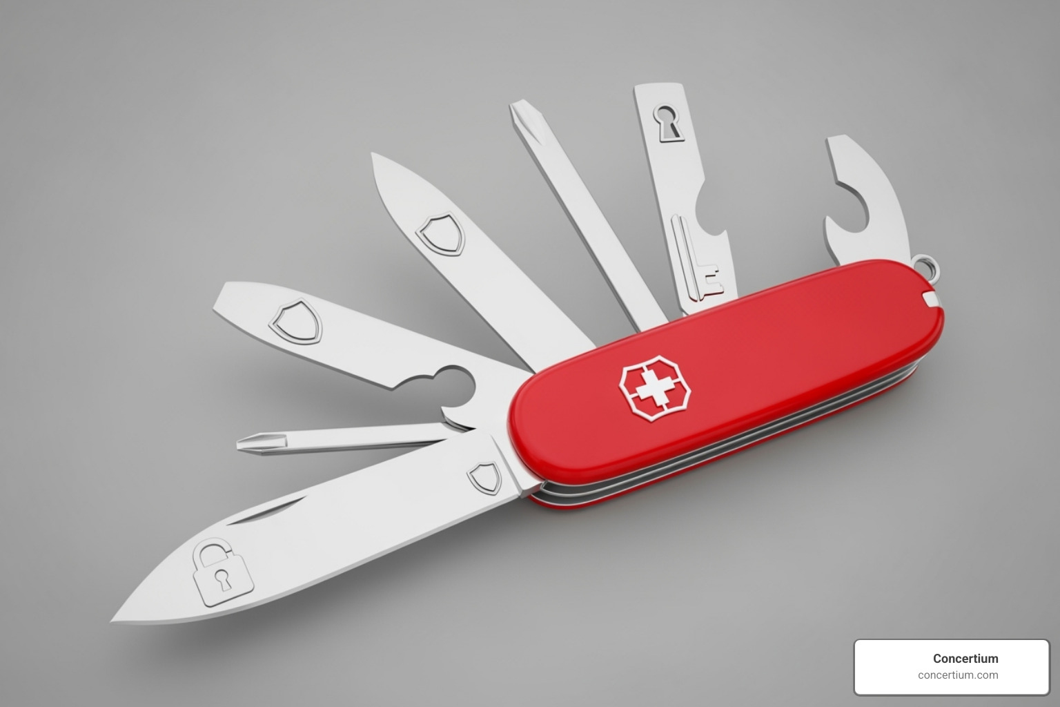 Swiss army knife with security icons - secure email providers