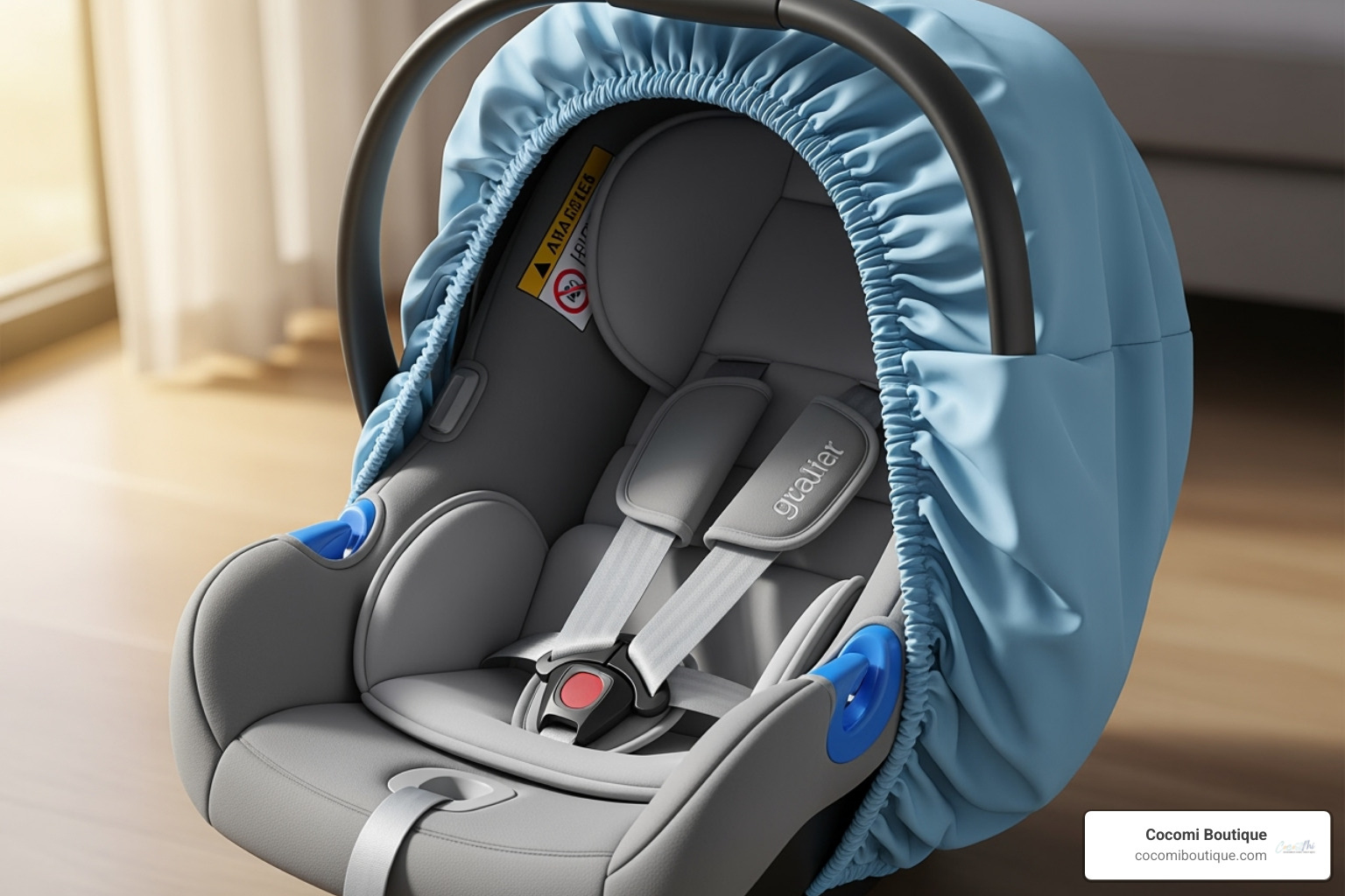 correct "shower cap" style placement of a cover over a car seat - Infant car seat cover