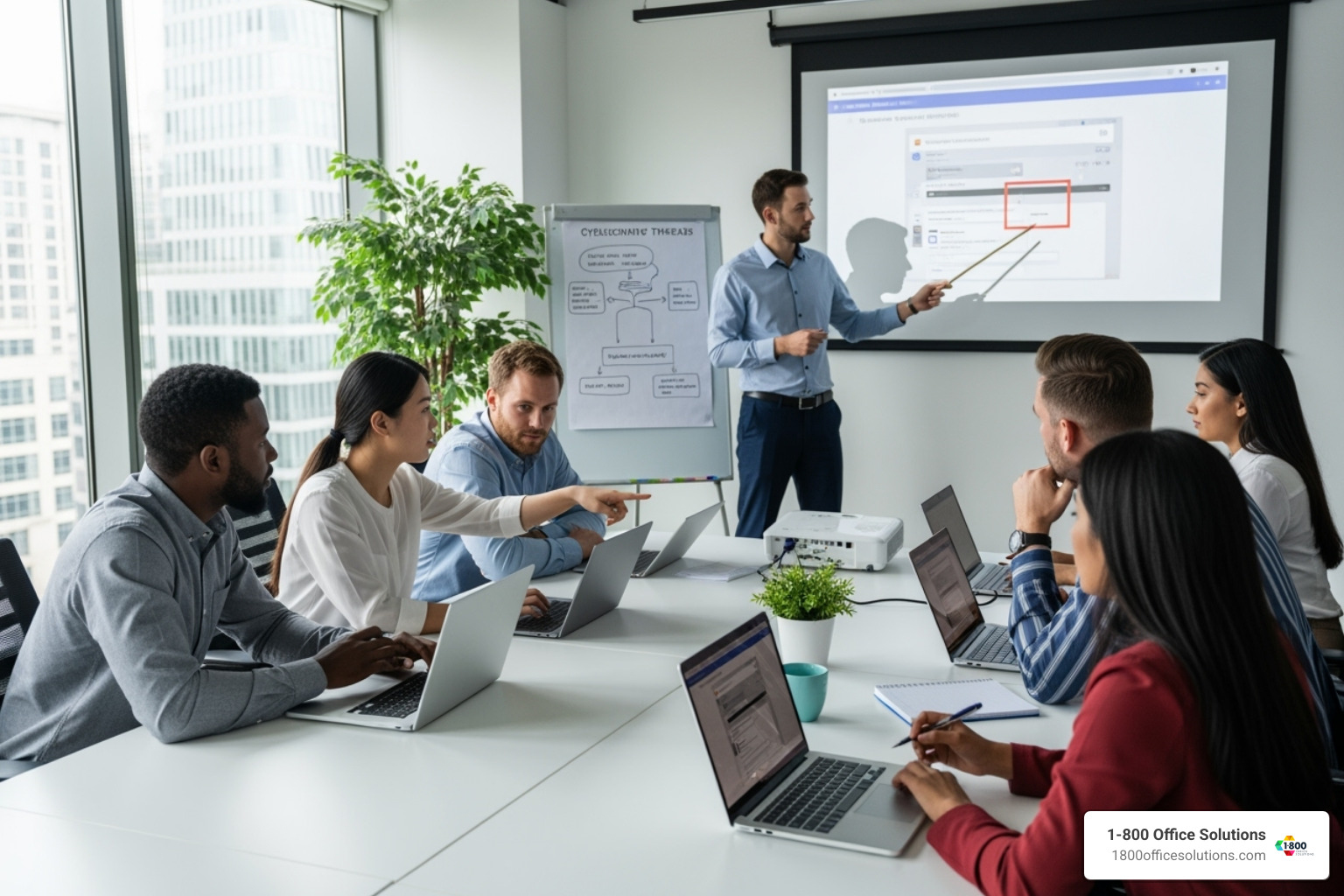 A group of employees engaged in an interactive cybersecurity training session, learning to identify phishing emails and report suspicious activity - cloud-based email protection