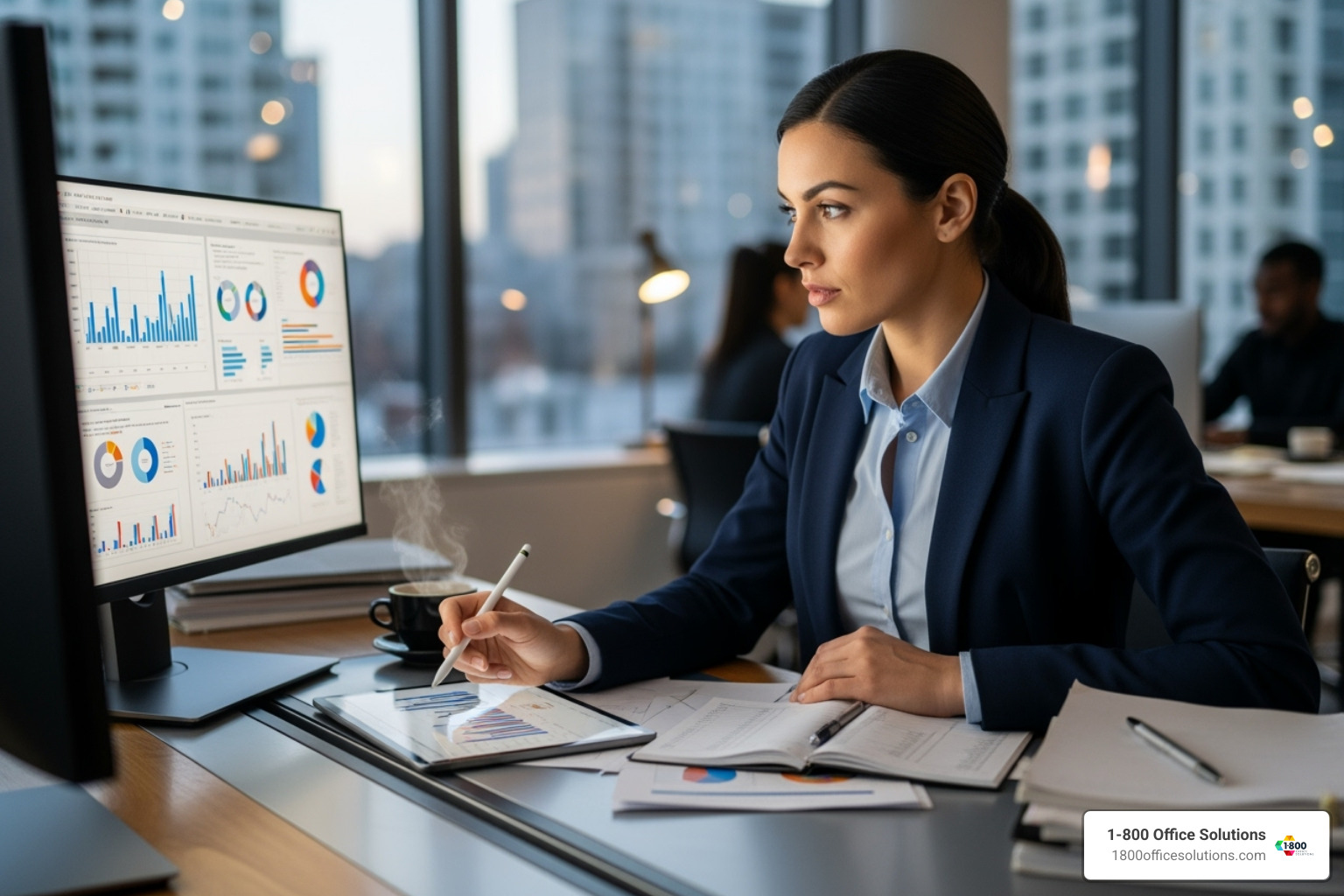 A business owner reviewing financial charts - business copier leasing A business owner reviewing financial charts - business copier leasing