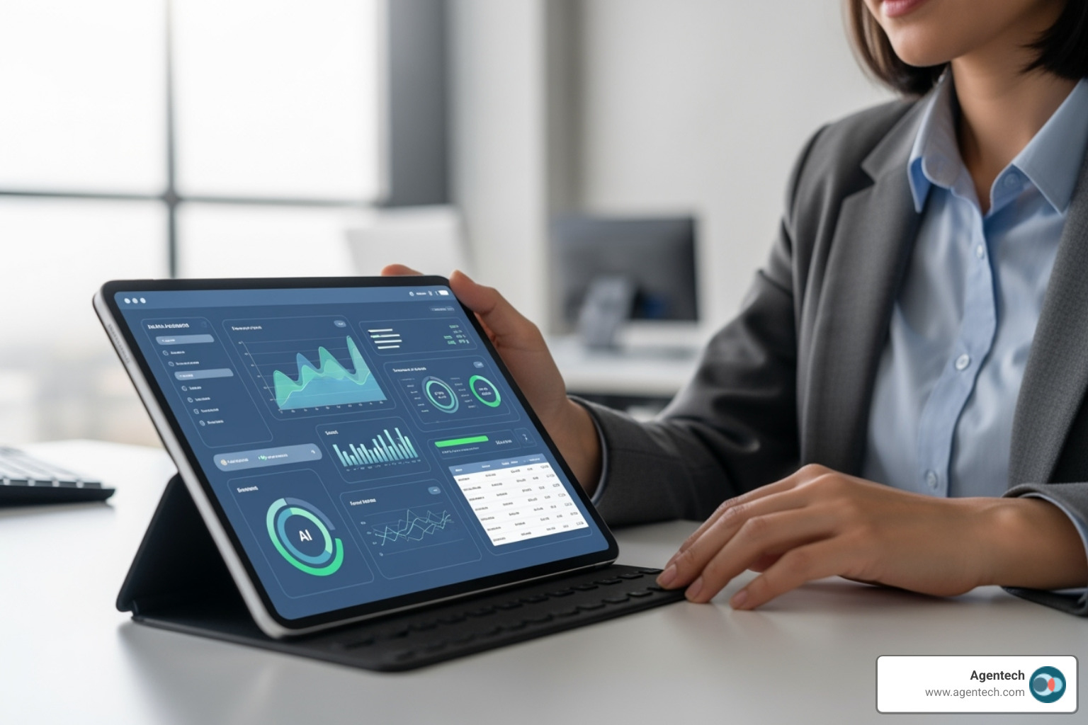 Adjuster using an AI assistant on a modern, realistic interface - insurance claims analytics software