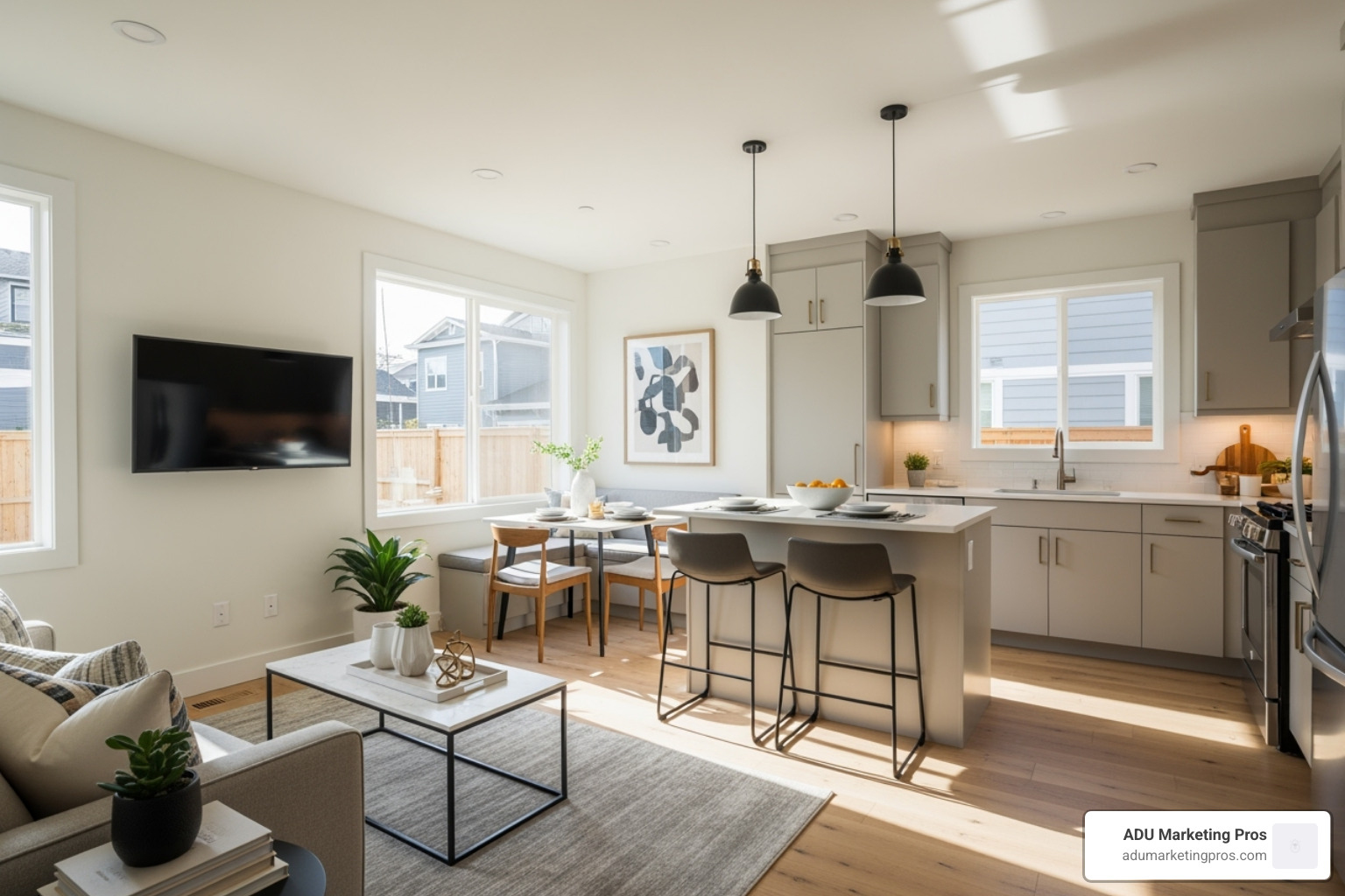 bright, finished ADU interior - adu construction california