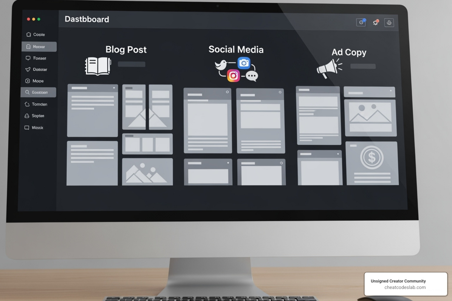 dashboard with various content templates like 'Blog Post', 'Social Media', and 'Ad Copy' - ai content generation tools