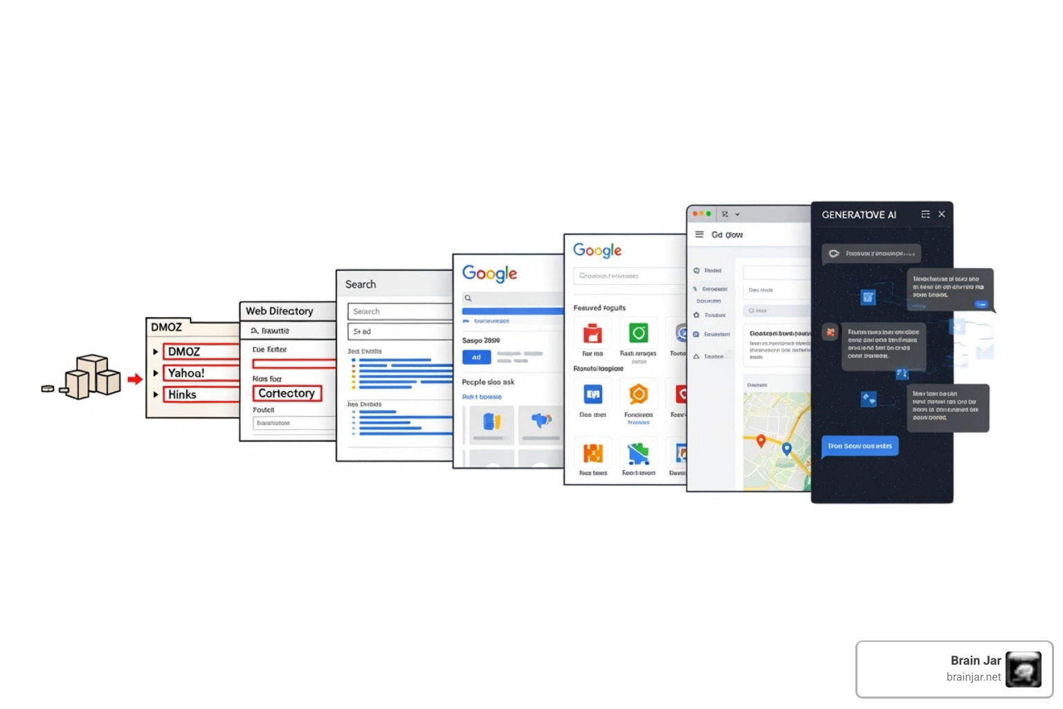 timeline of search from keyword directories to generative AI - generative engine optimization geo news 2025
