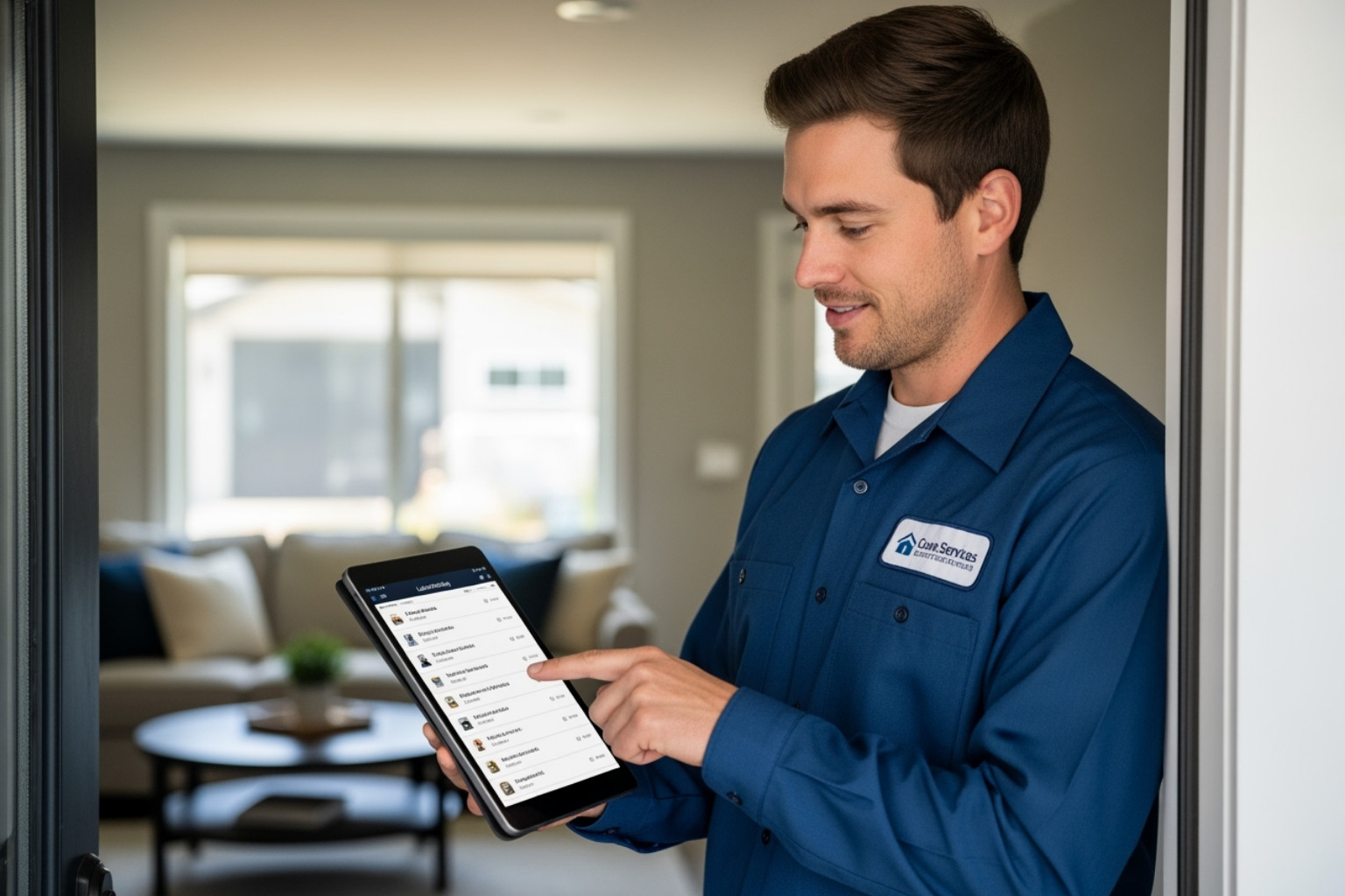 home services technician using a tablet to track leads - digital marketing checklist for home services