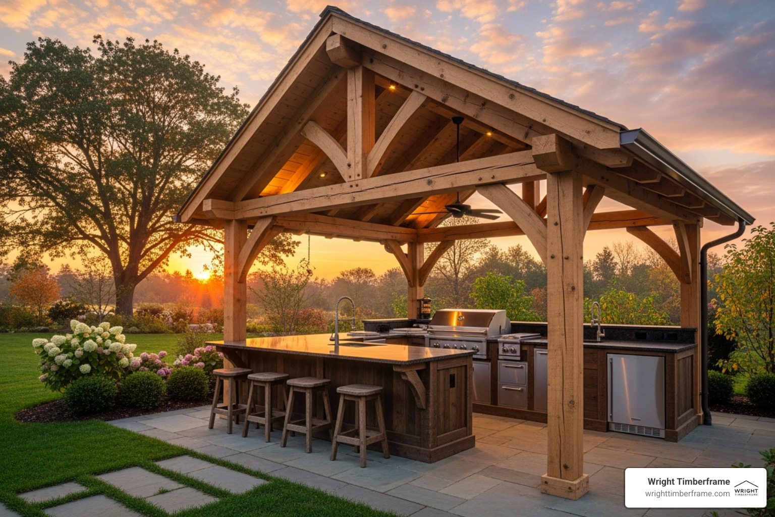 breathtaking timber frame outdoor kitchen pavilion at sunset - Outdoor kitchen pavilion breathtaking timber frame outdoor kitchen pavilion at sunset - Outdoor kitchen pavilion