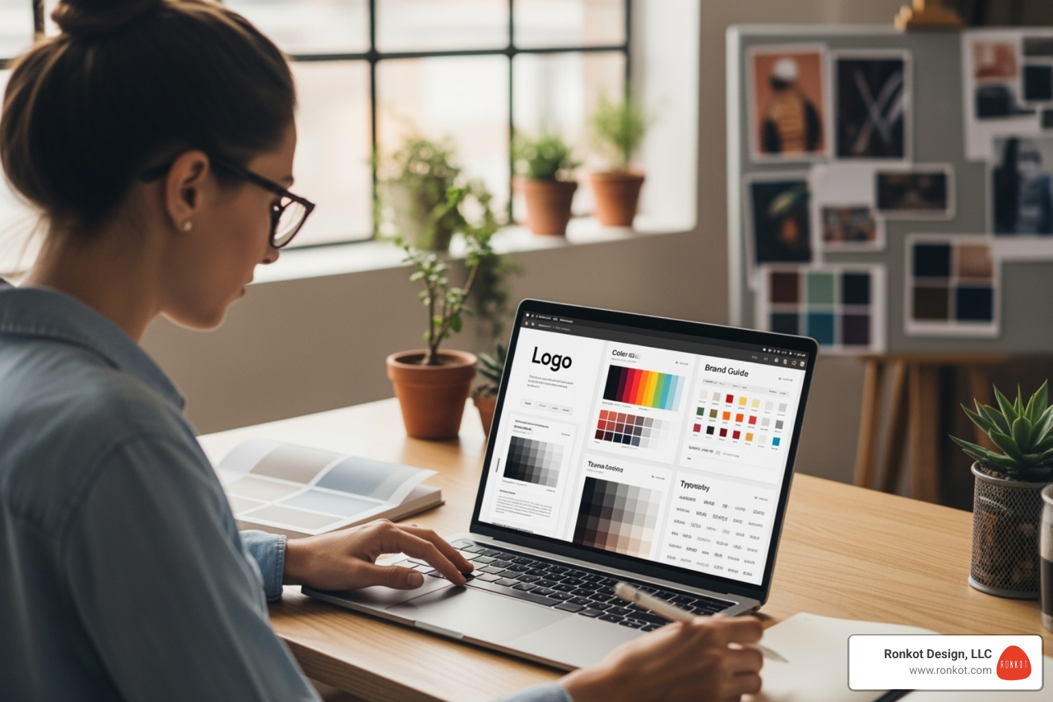 designer reviewing digital brand guide - visual identity guidelines designer reviewing digital brand guide - visual identity guidelines