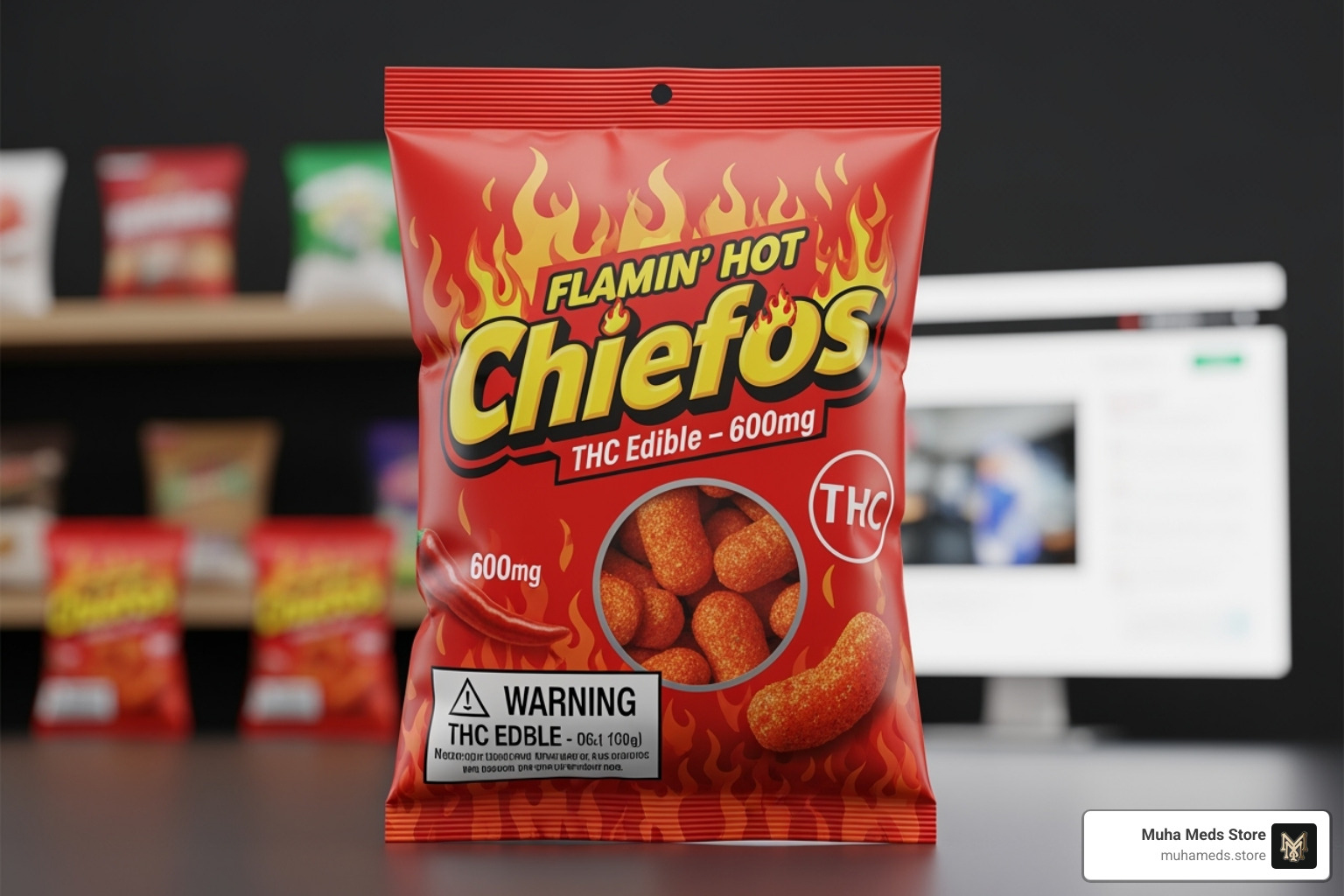 A plain, discreet brown cardboard shipping box with no identifying cannabis-related labels - Buy Flamin Hot Chiefos THC Edible – 600mg online