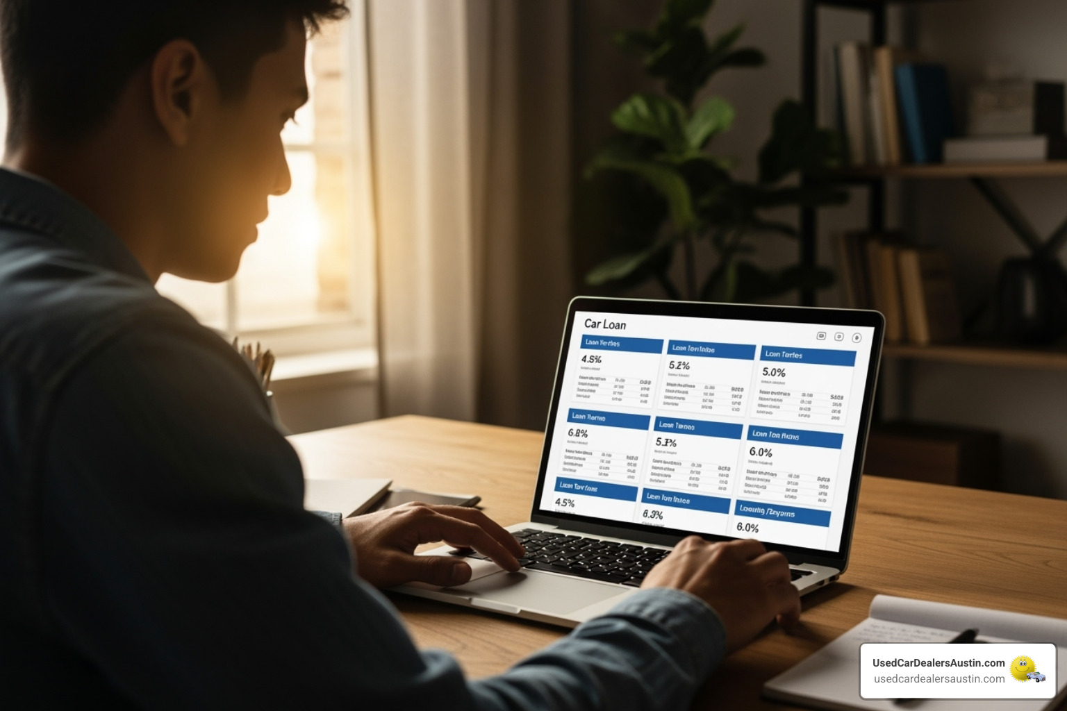 Person comparing loan offers on a laptop - car loan with bad credit