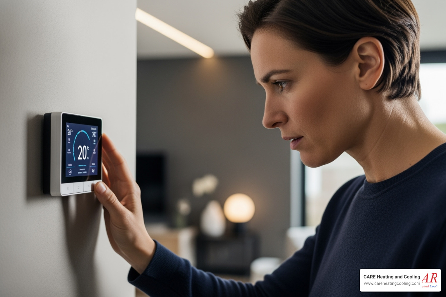 homeowner looking at thermostat - electric furnace repair westerville