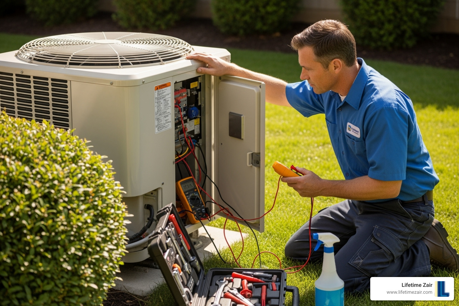 professional technician carefully working on an HVAC unit - New HVAC system install