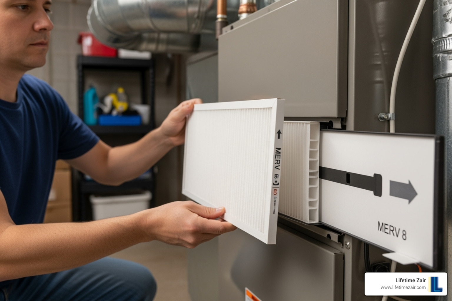 homeowner easily changing an air filter - New HVAC system install