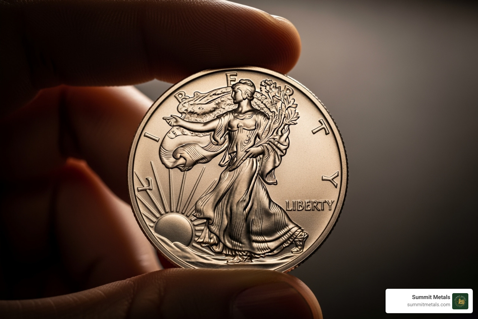 a person's hand holding a single, gleaming American Silver Eagle coin - buying silver online