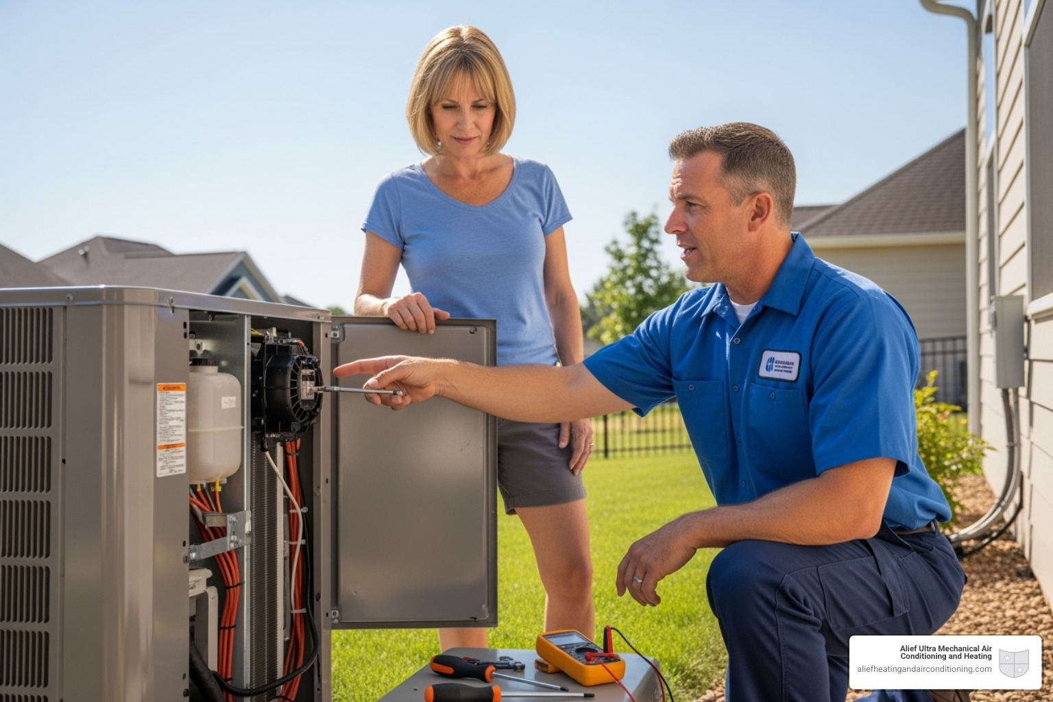 Jeremy, Ultra Mechanical technician, explaining repair - home ac repair houston