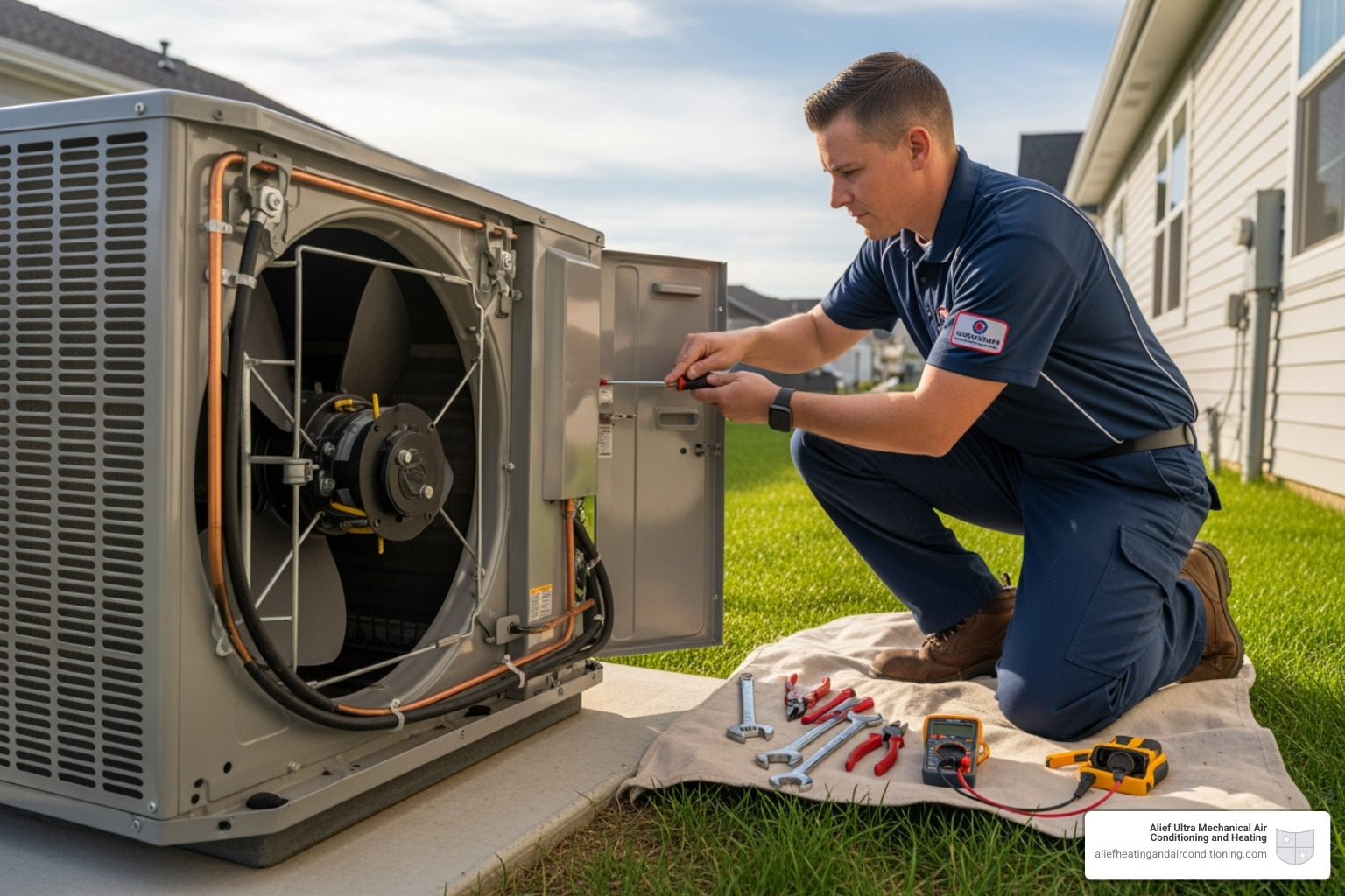 Ultra Mechanical technician performing AC tune-up - home ac repair houston