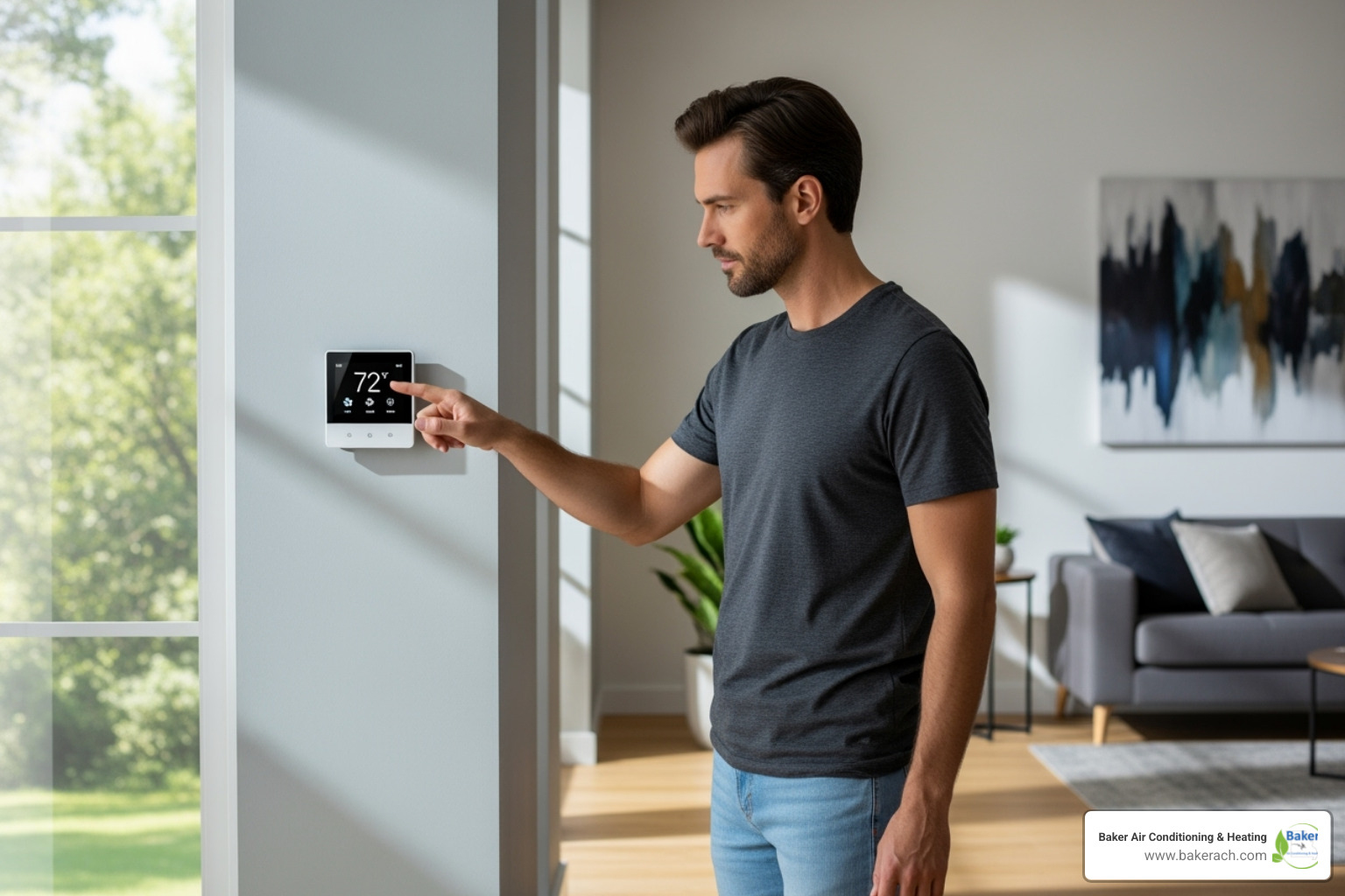 homeowner checking thermostat - furnace troubleshooting sunrise beach mo