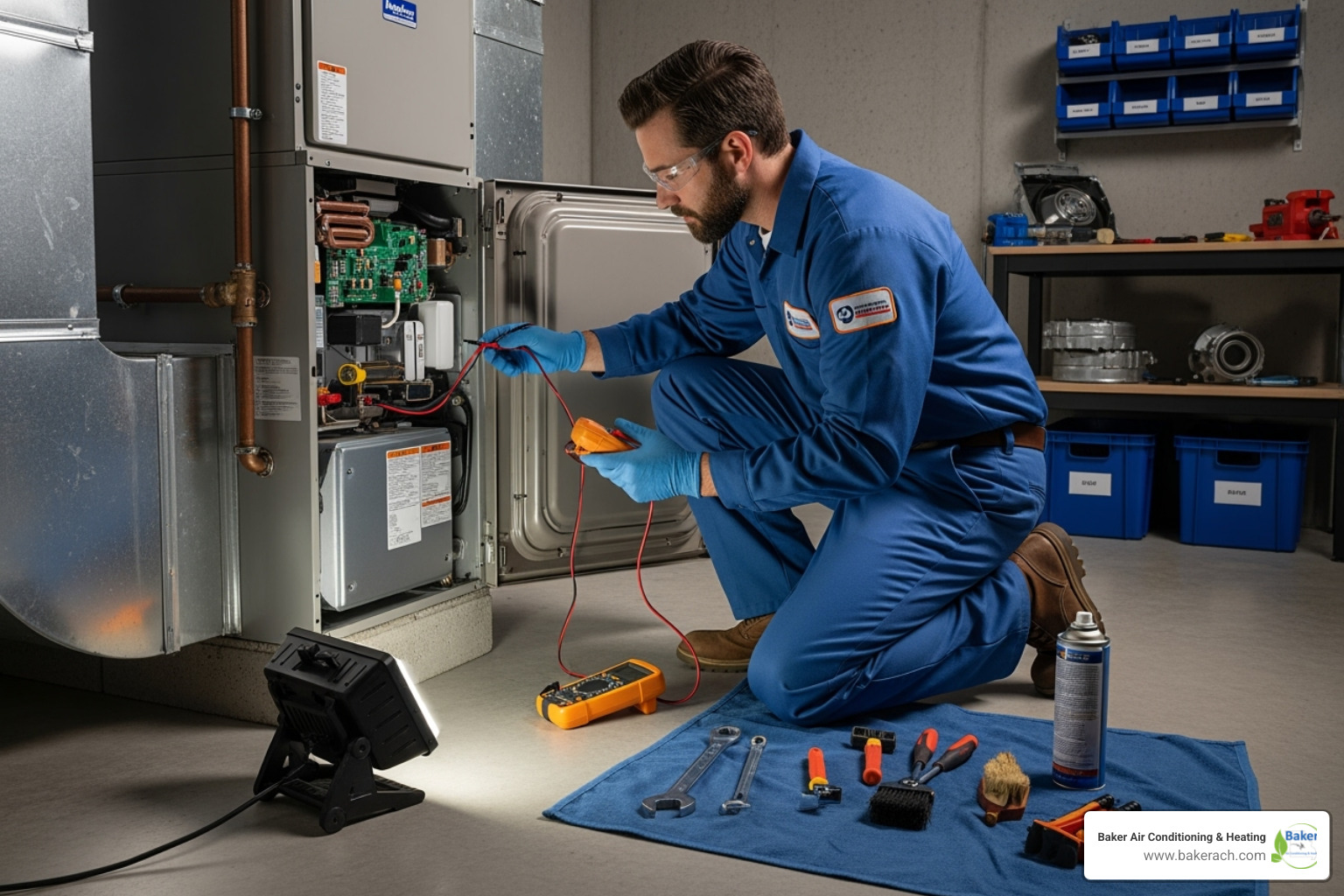 technician performing furnace maintenance - furnace troubleshooting sunrise beach mo