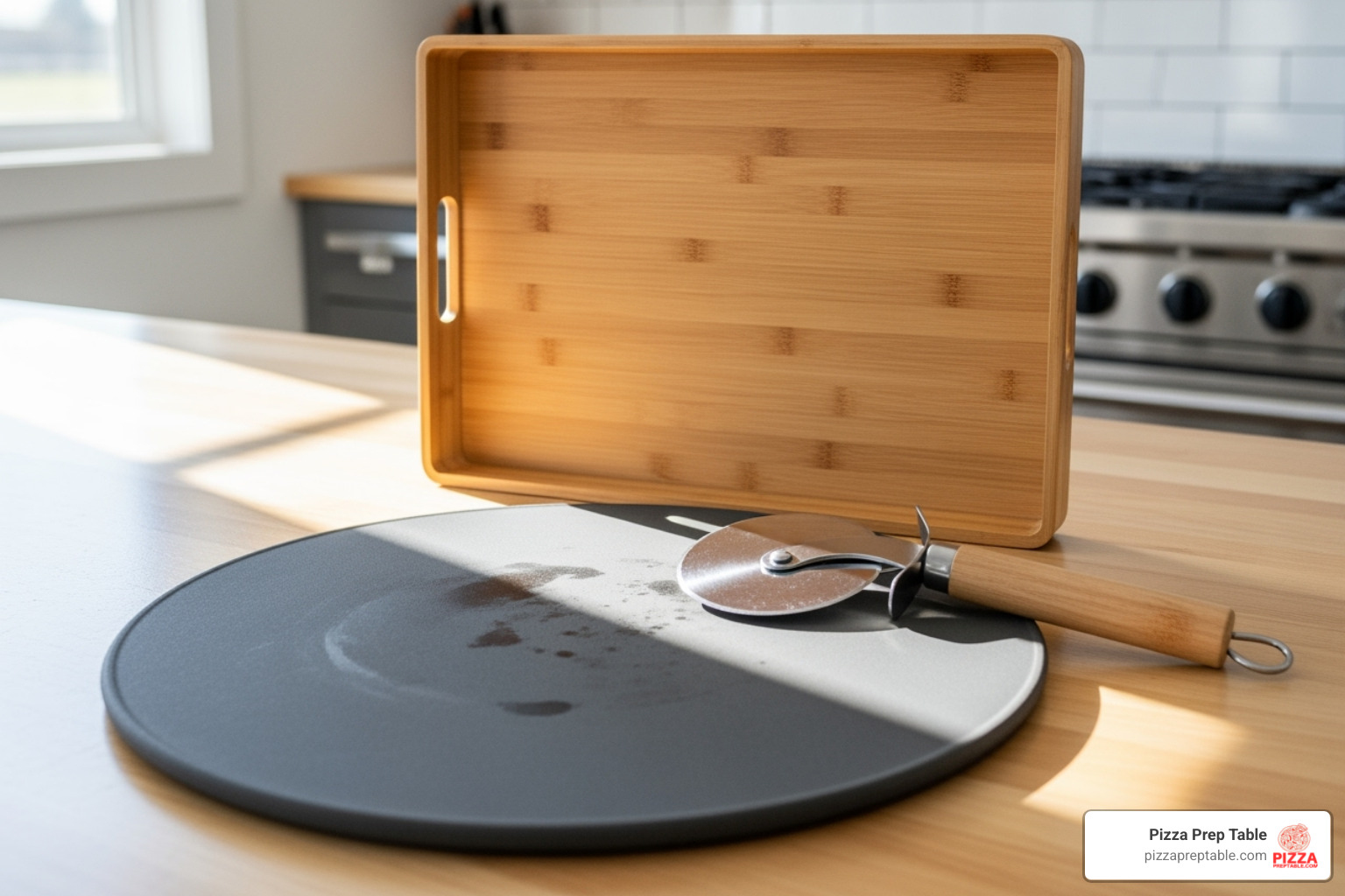 All-Clad pizza cutter and stone set - pizza cutter on pizza stone
