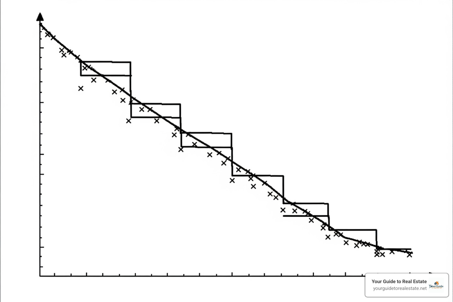 A detailed Kaplan-Meier plot showing time on the x-axis and survival probability on the y-axis, with annotated steps, vertical drops for events, and plus signs for censored data points. - kaplan meier curve